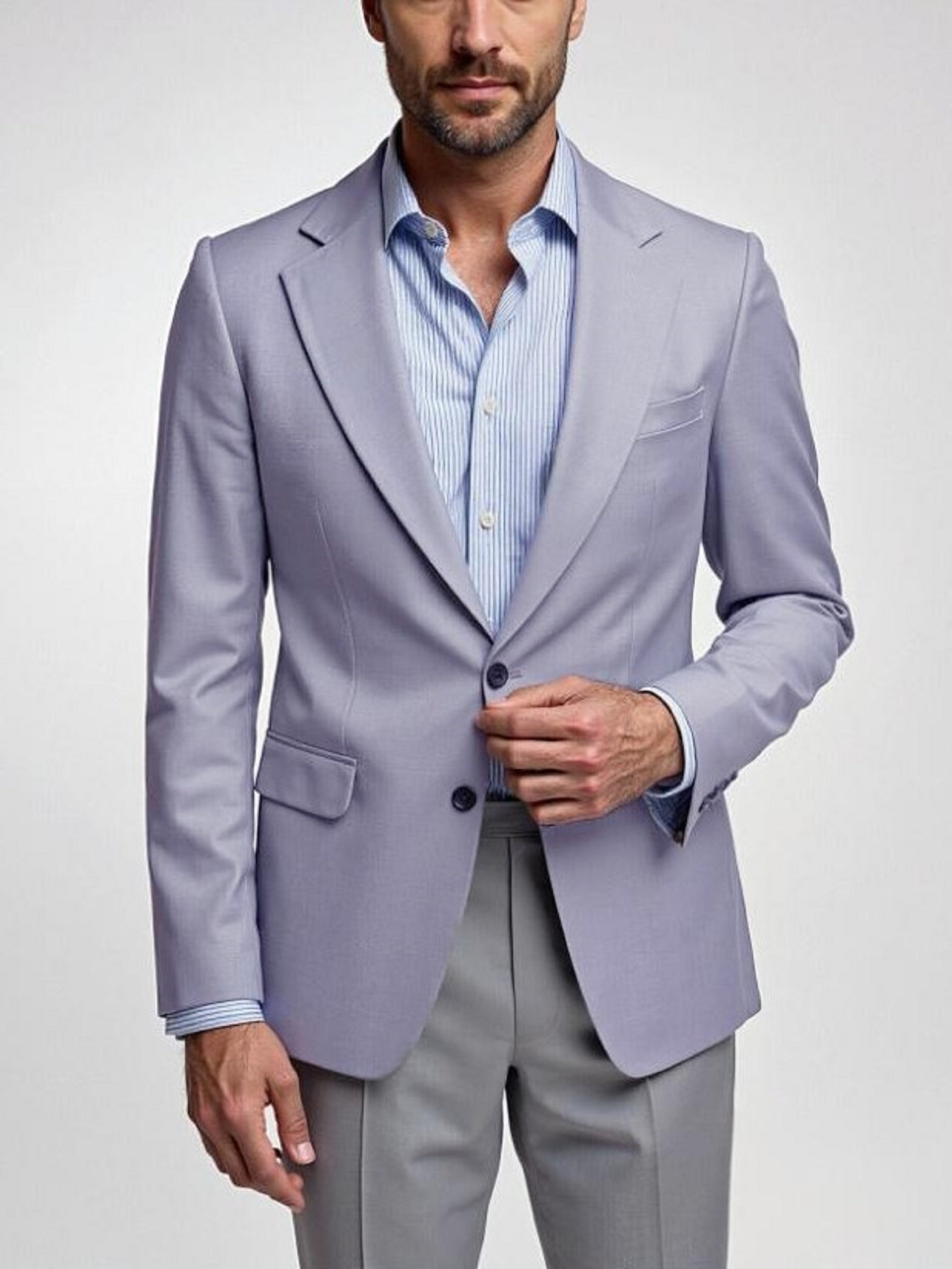 Grey Solid Button-Up Blazer 