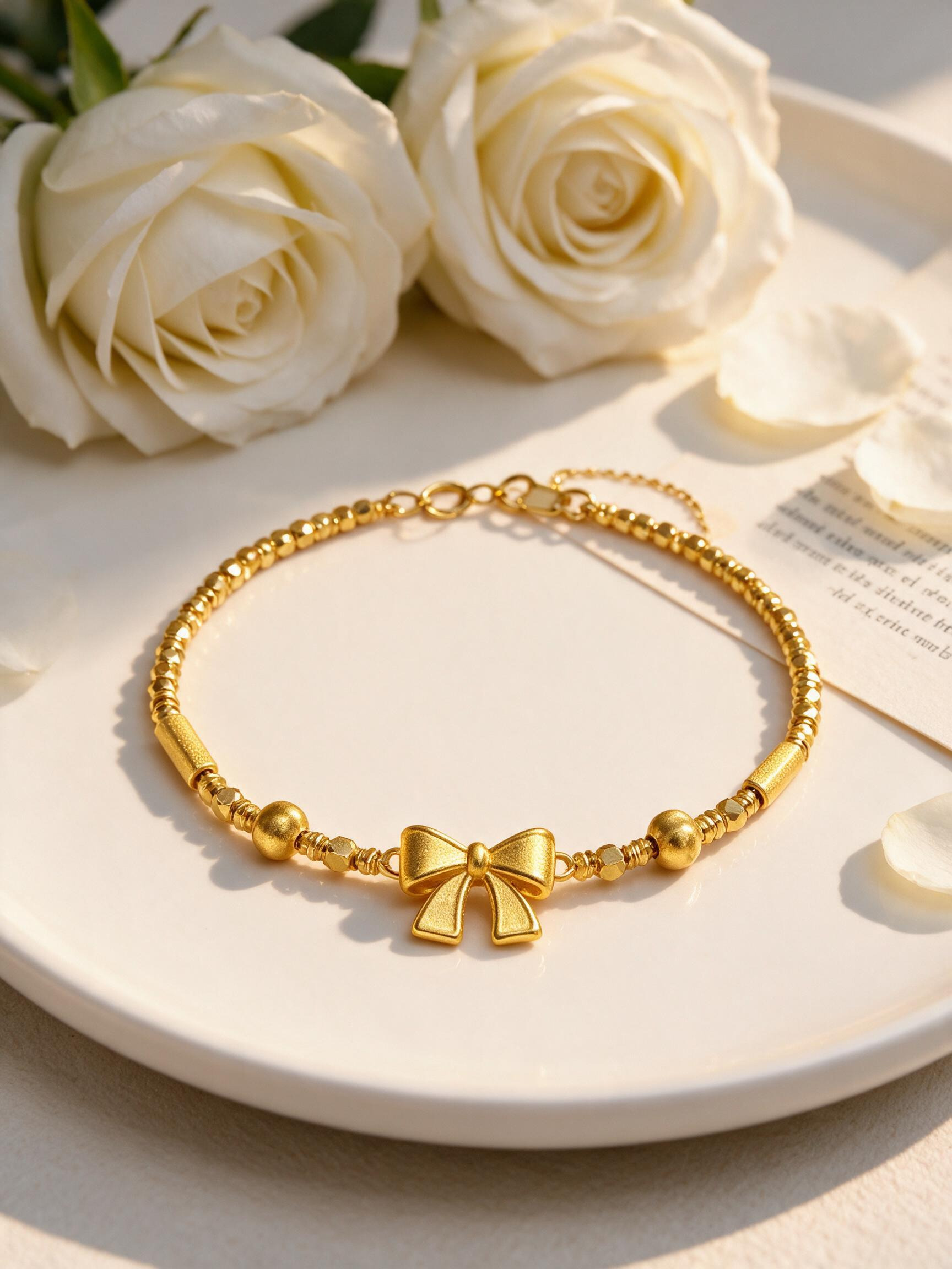 Golden Bow Charm Bangle Bracelet