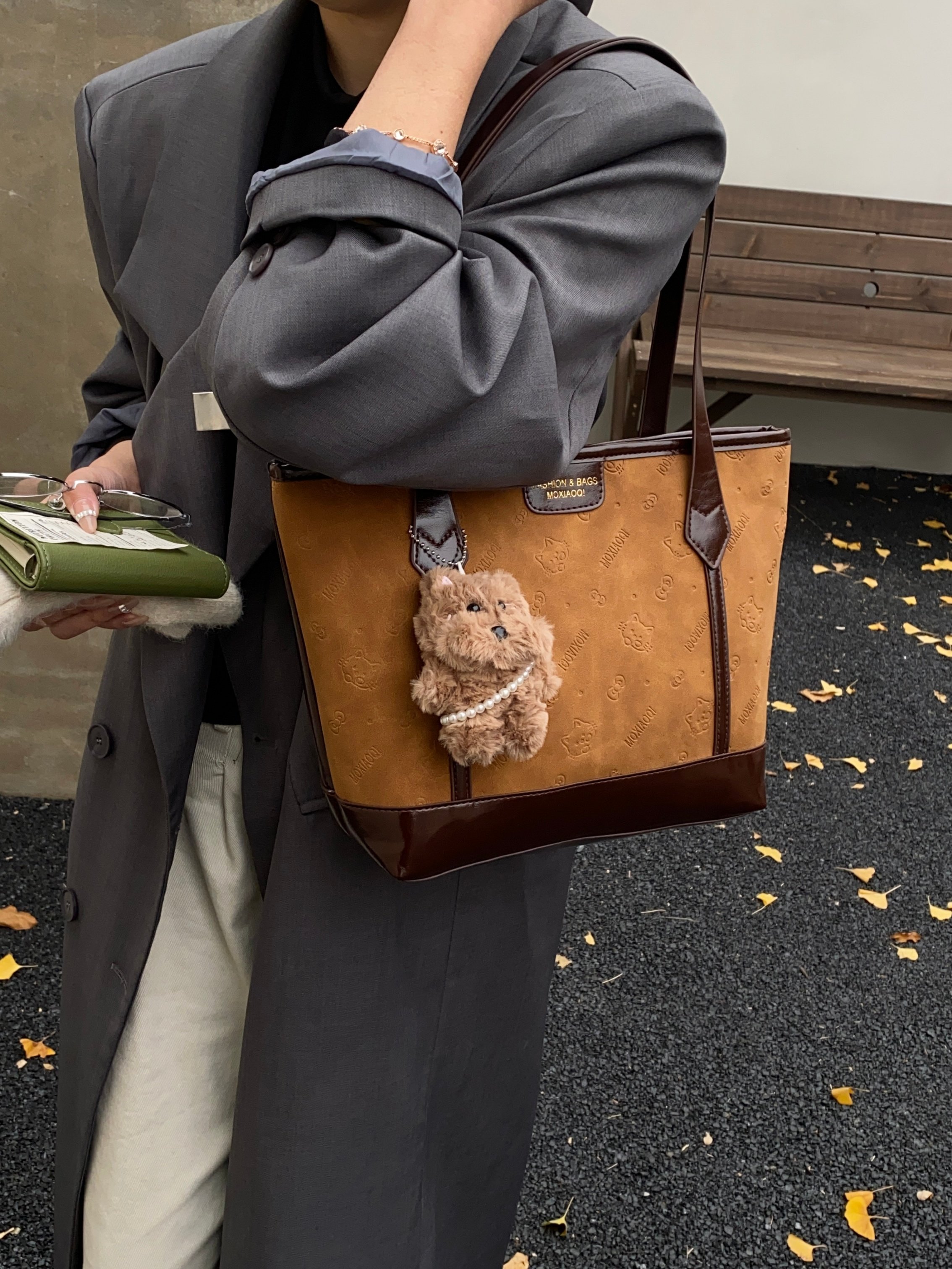 Brown Shoulder Bag with Charm