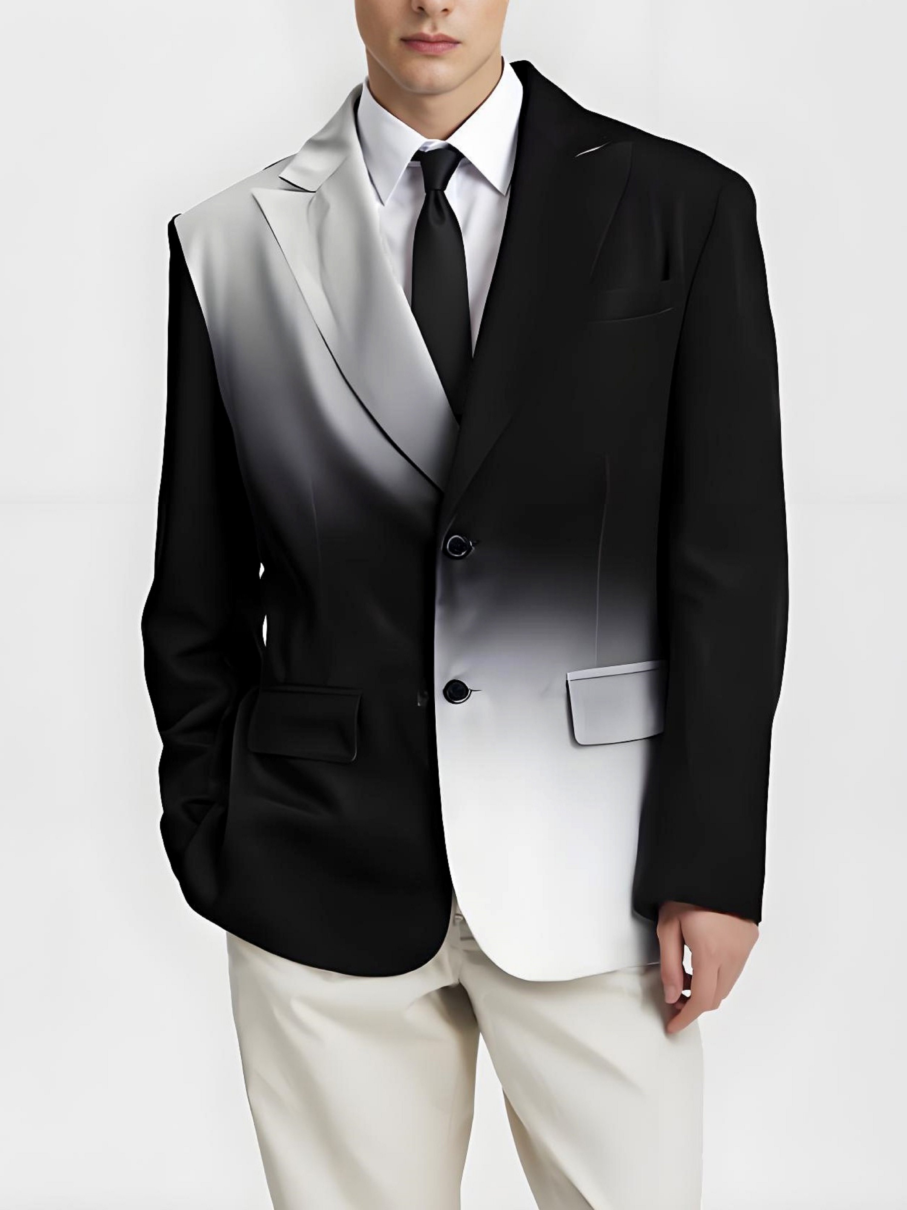 Gradient Black and White Button Blazer