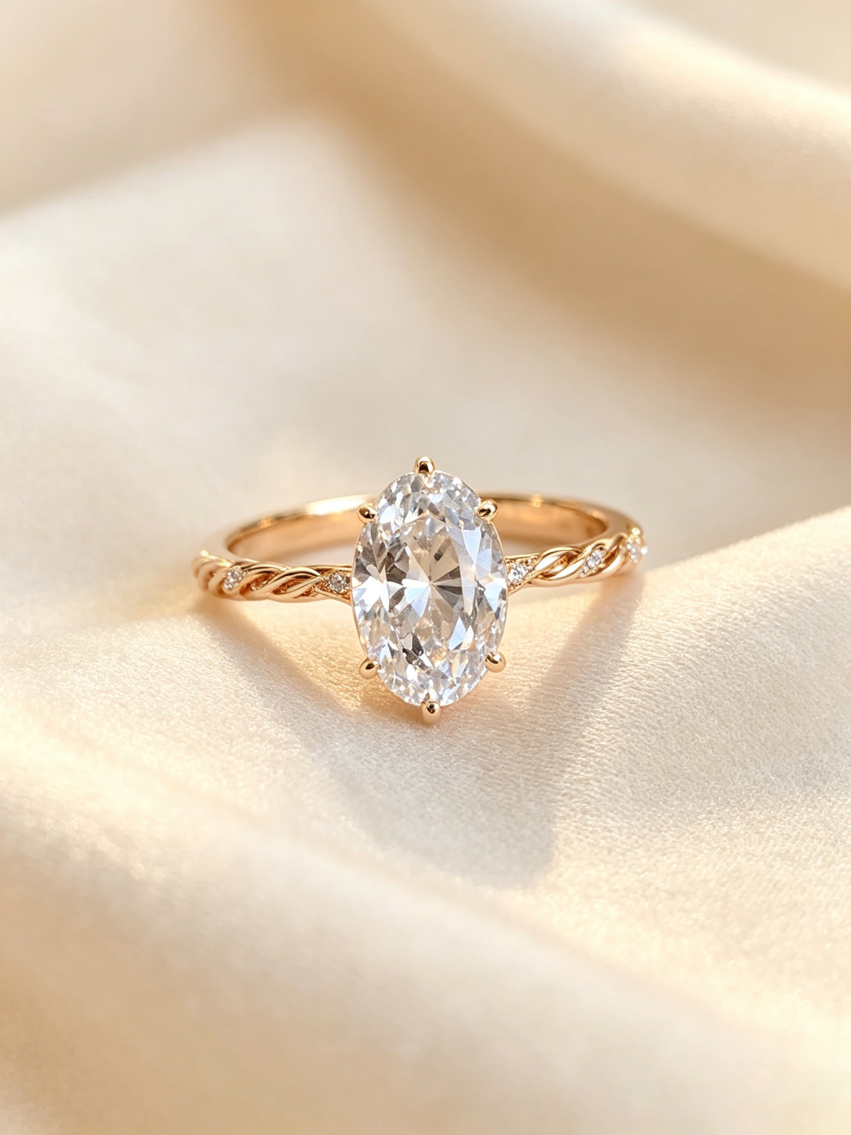 Gold Ring with Oval-Cut Zircon Stones