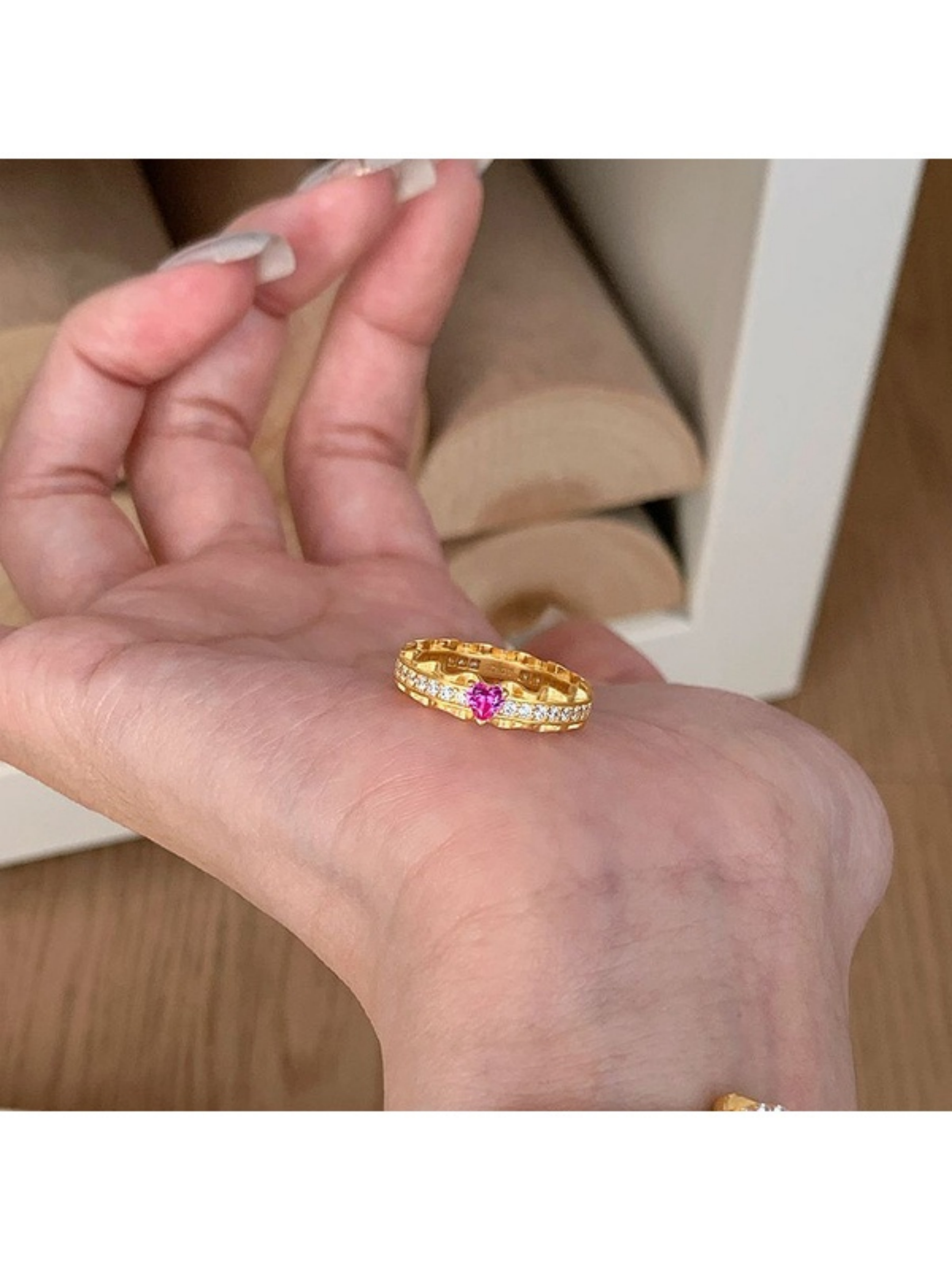 Gold Heart Zircon Ring