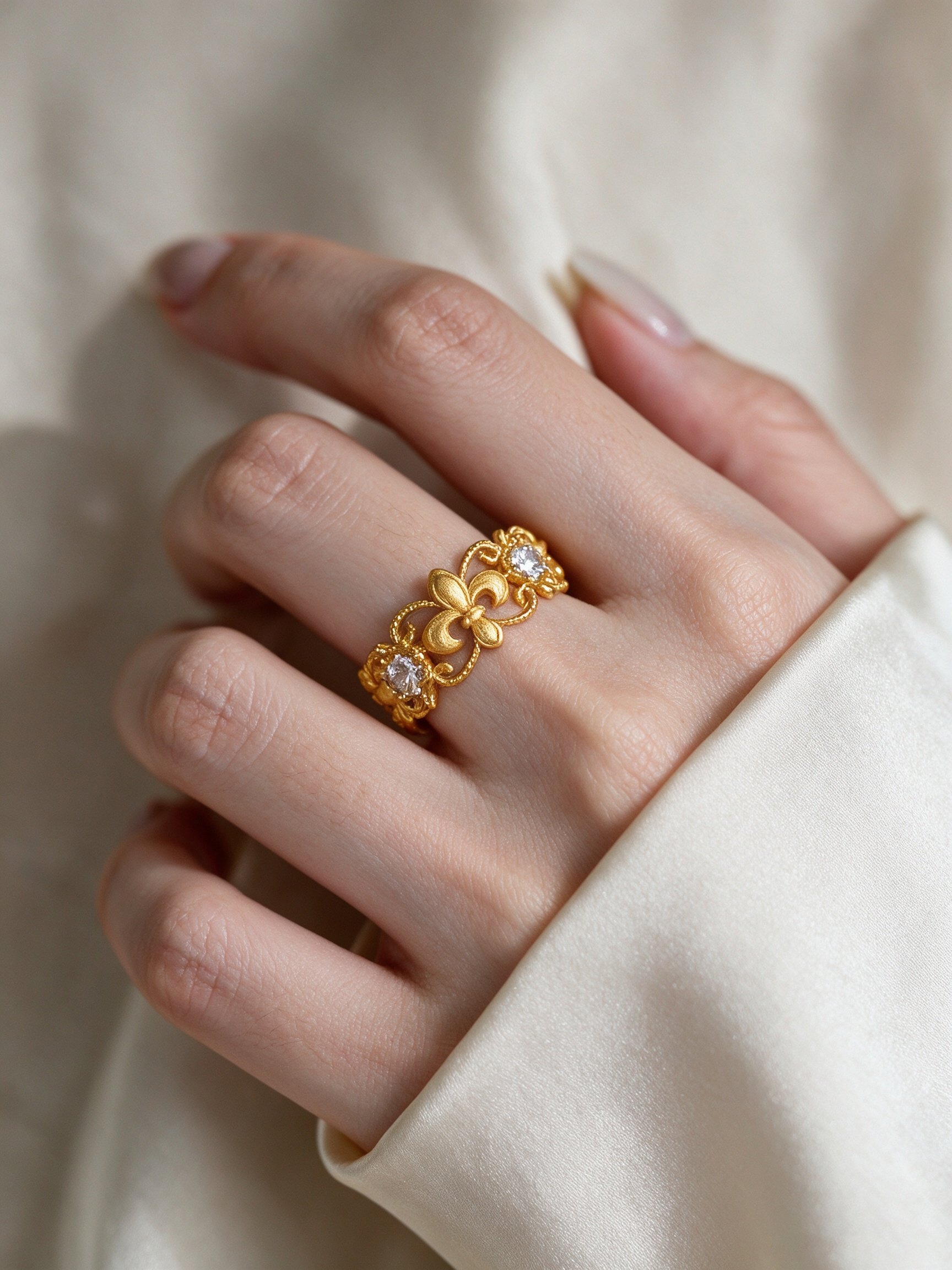 Gold Fleur-De-Lis Ring with Zircon