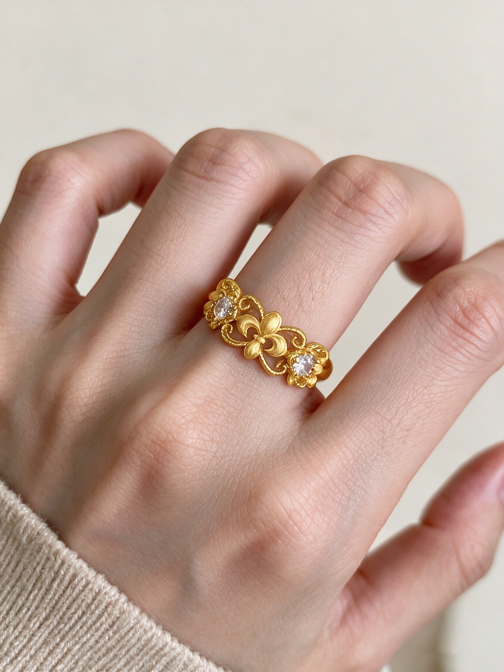 Gold Fleur-De-Lis Ring with Zircon
