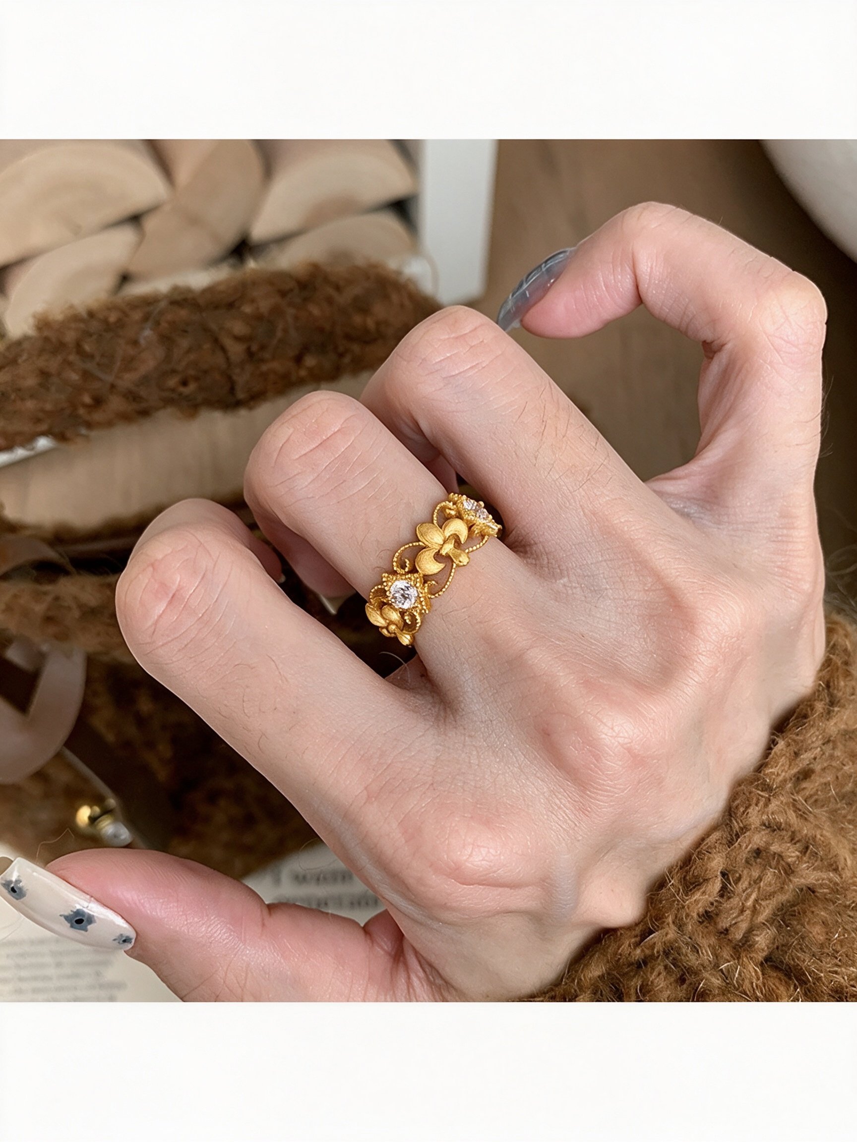Gold Fleur-De-Lis Ring with Zircon
