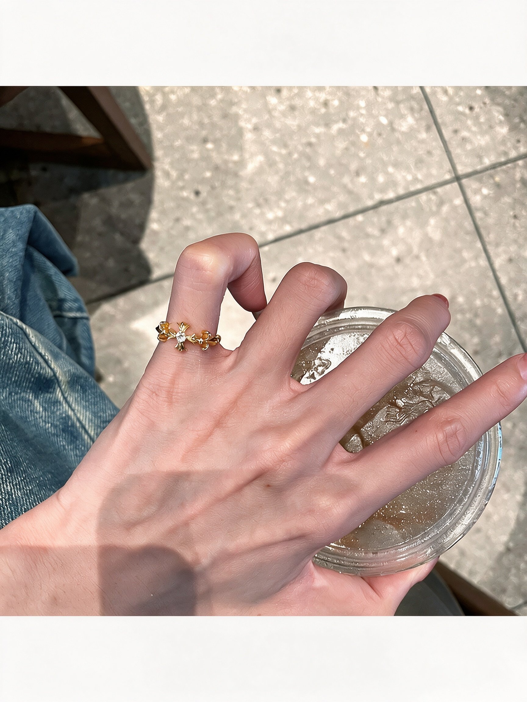 Golden Cross Flower Ring