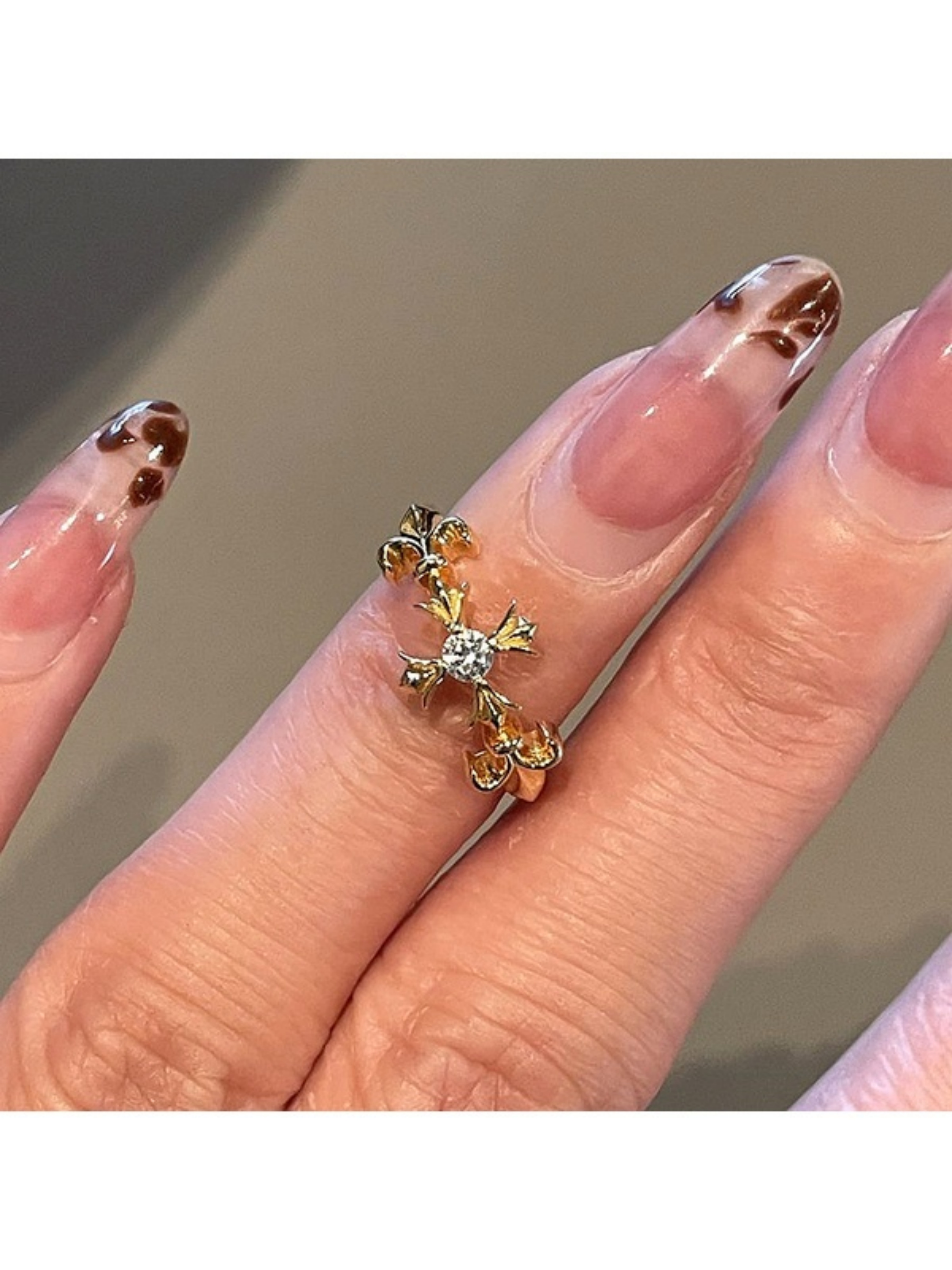 Golden Cross Flower Ring