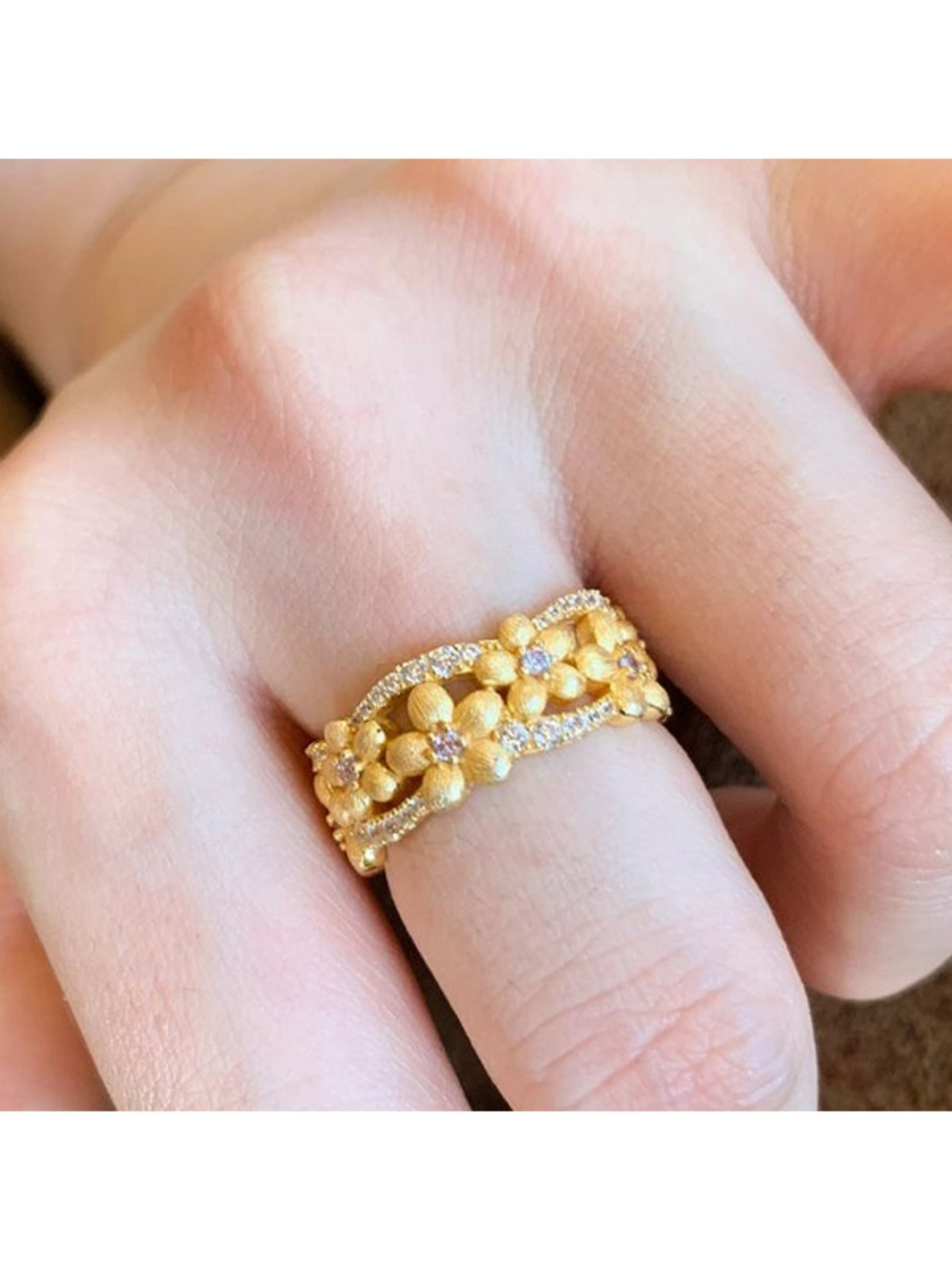 Gold Flower Adjustable Ring with Embellished Accents
