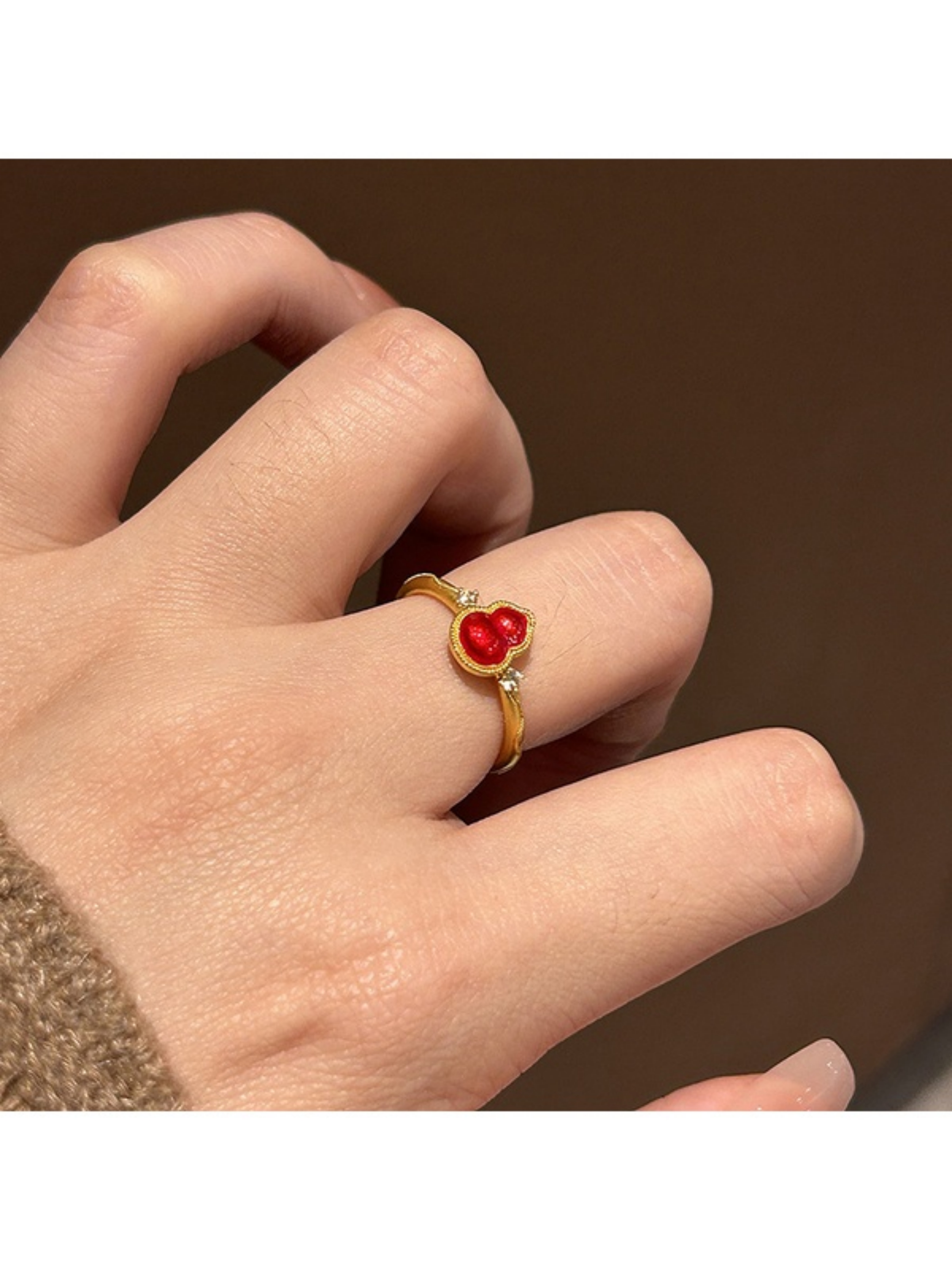 Golden Gourd Charm Adjustable Ring
