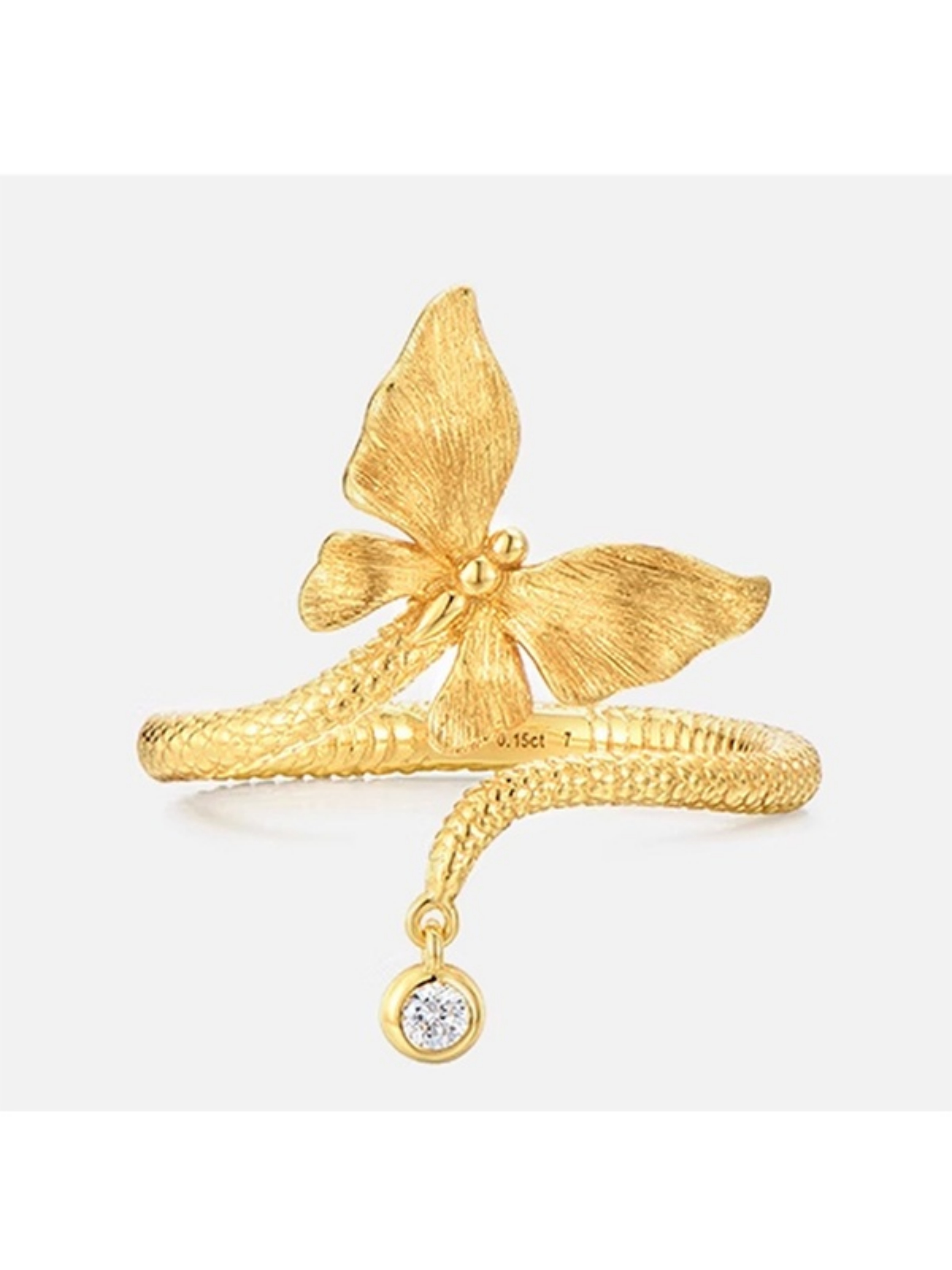Golden Butterfly Serpent Ring with Dazzling Crystal