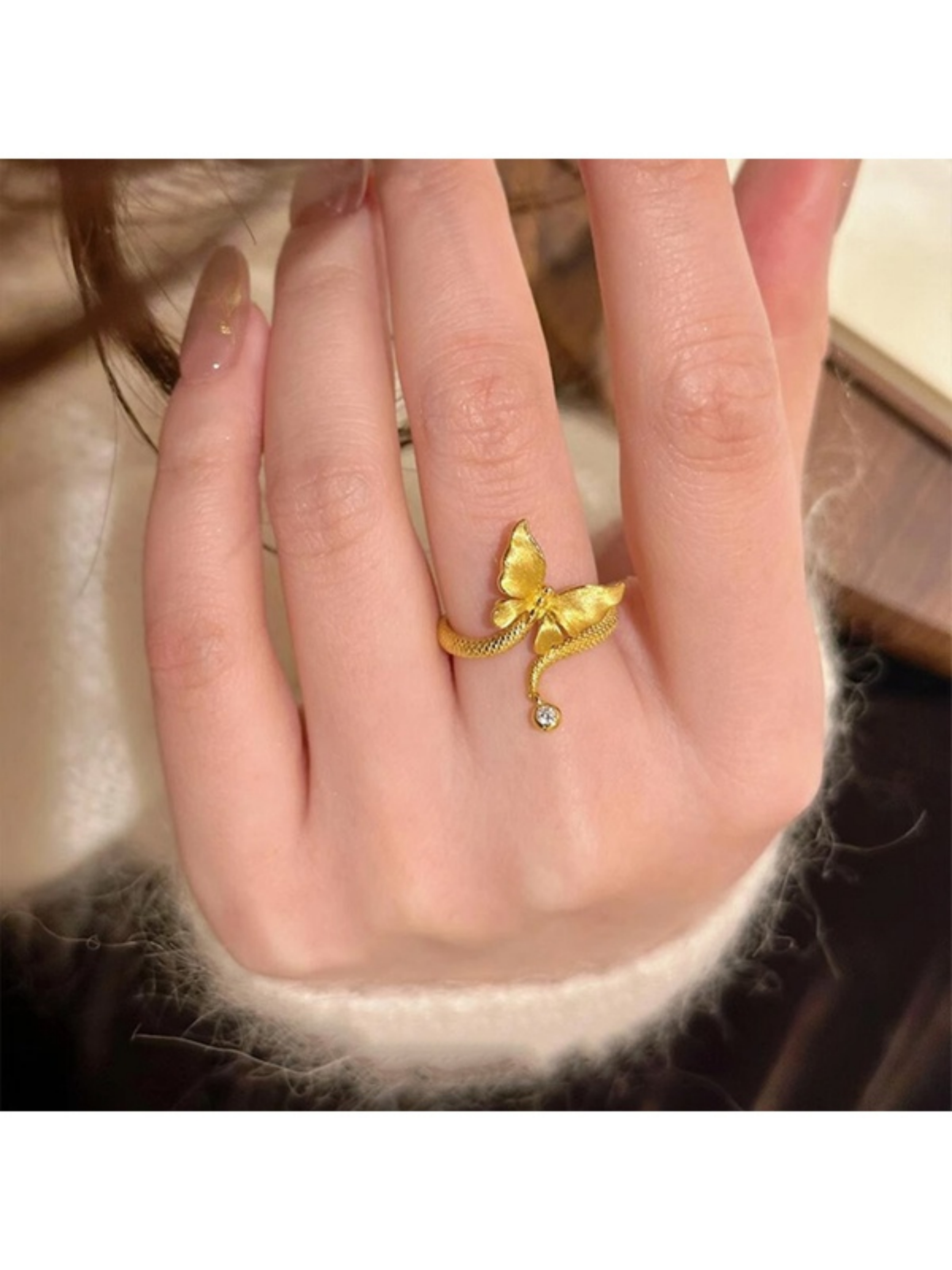 Golden Butterfly Serpent Ring with Dazzling Crystal
