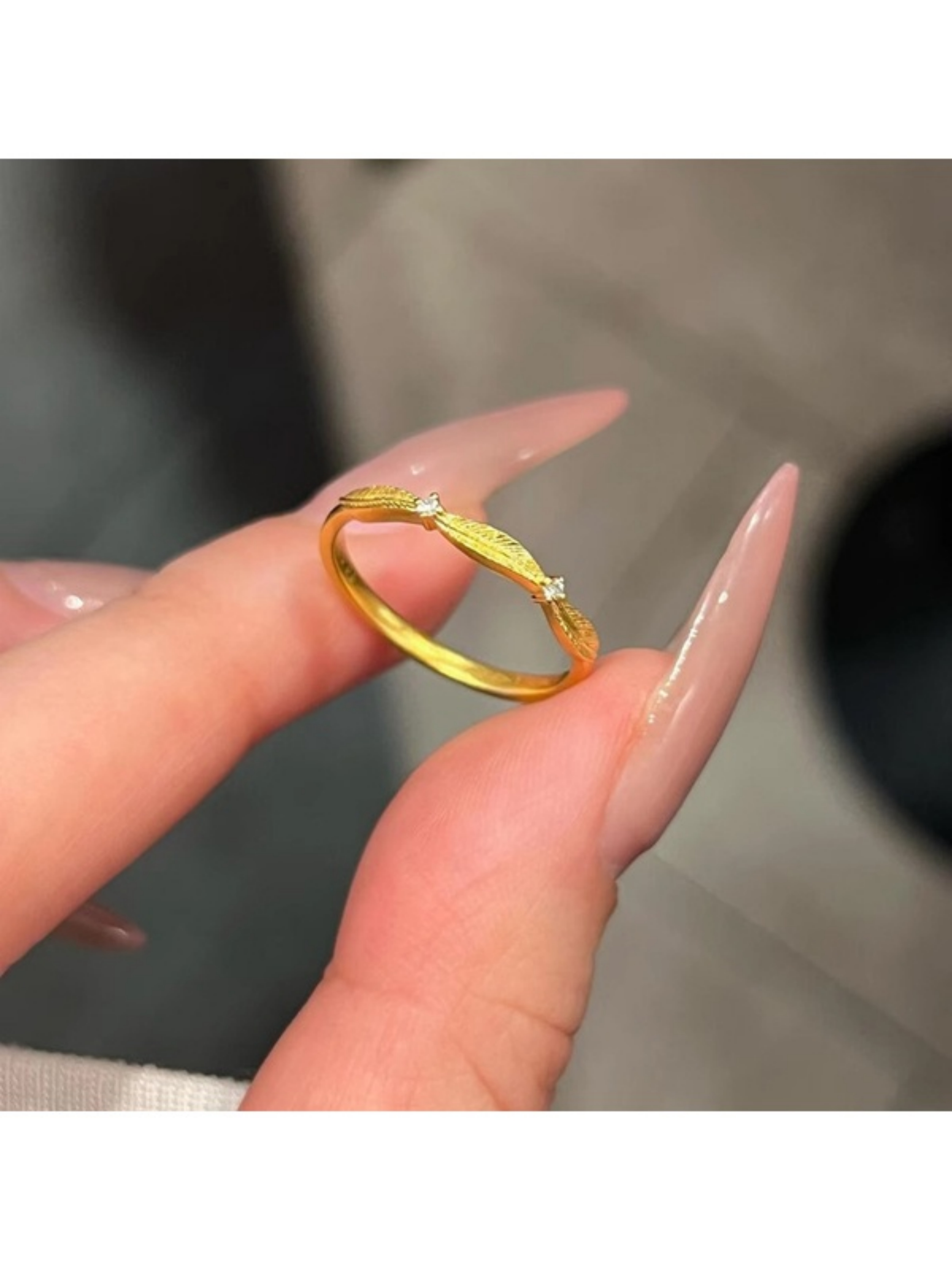 Gold Feather Ring with Embellished Accent