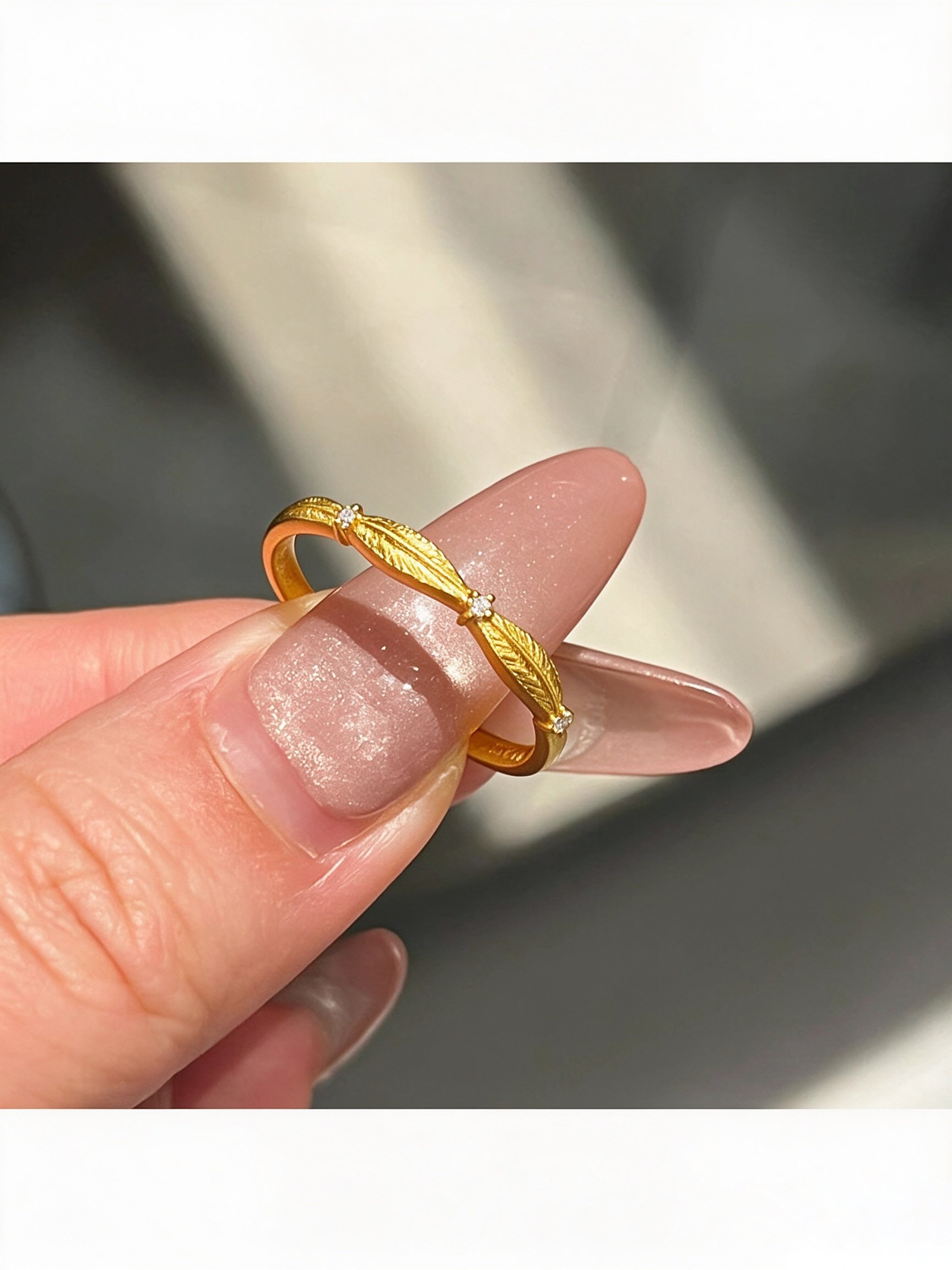 Gold Feather Ring with Embellished Accent