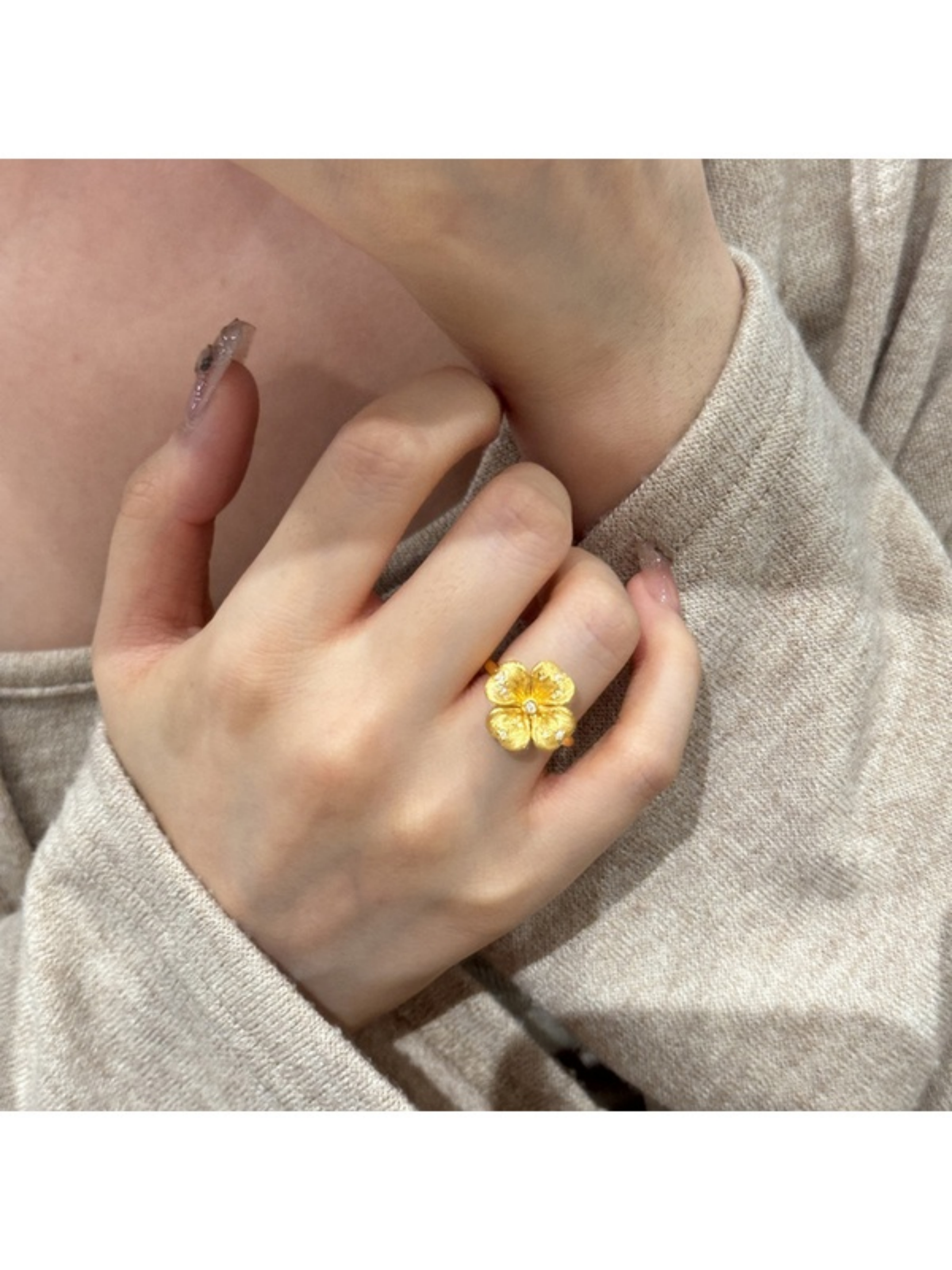 Golden Clover Flower Adjustable Ring