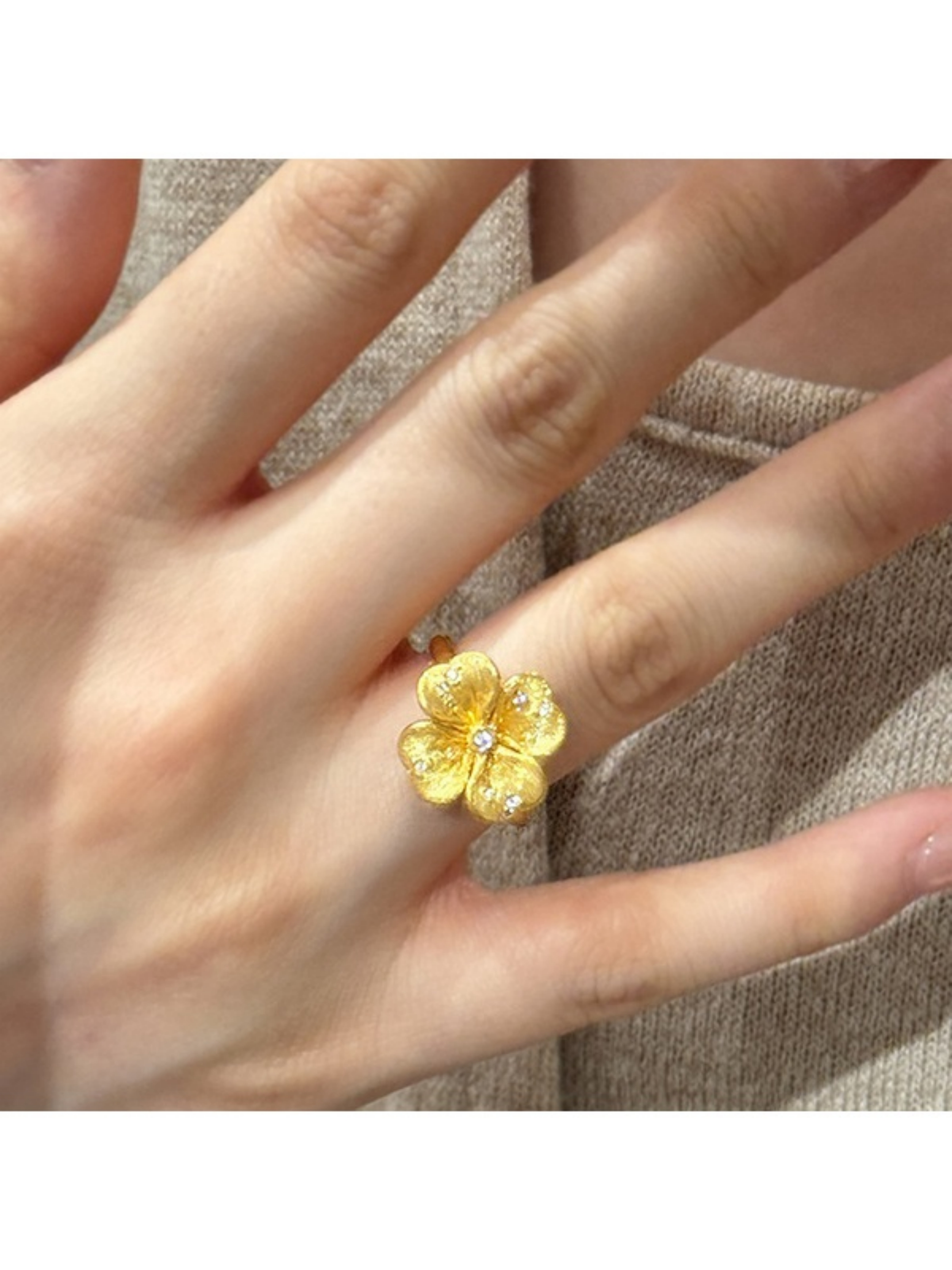 Golden Clover Flower Adjustable Ring