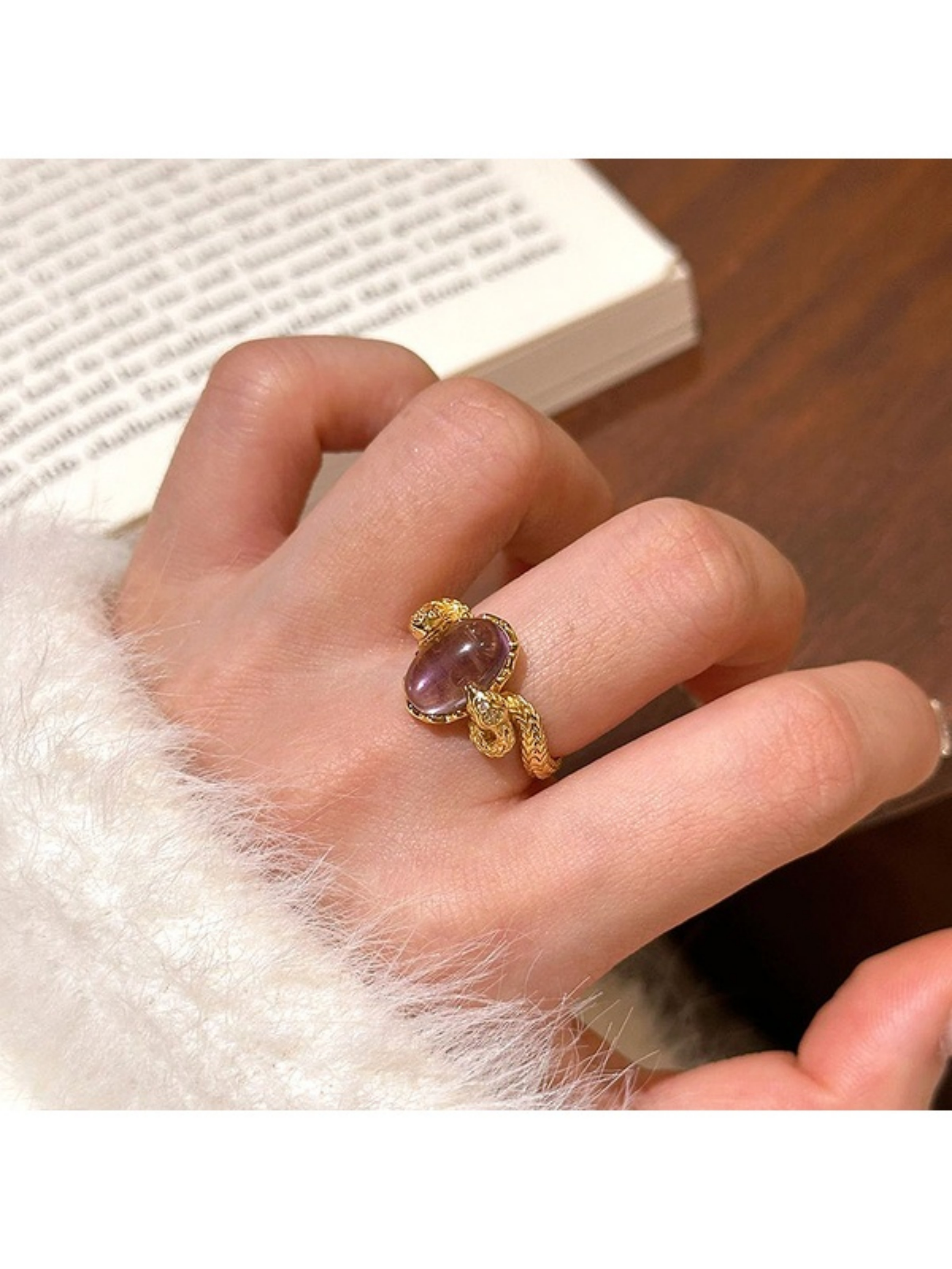 Golden Serpentine Amethyst Adjustable Ring