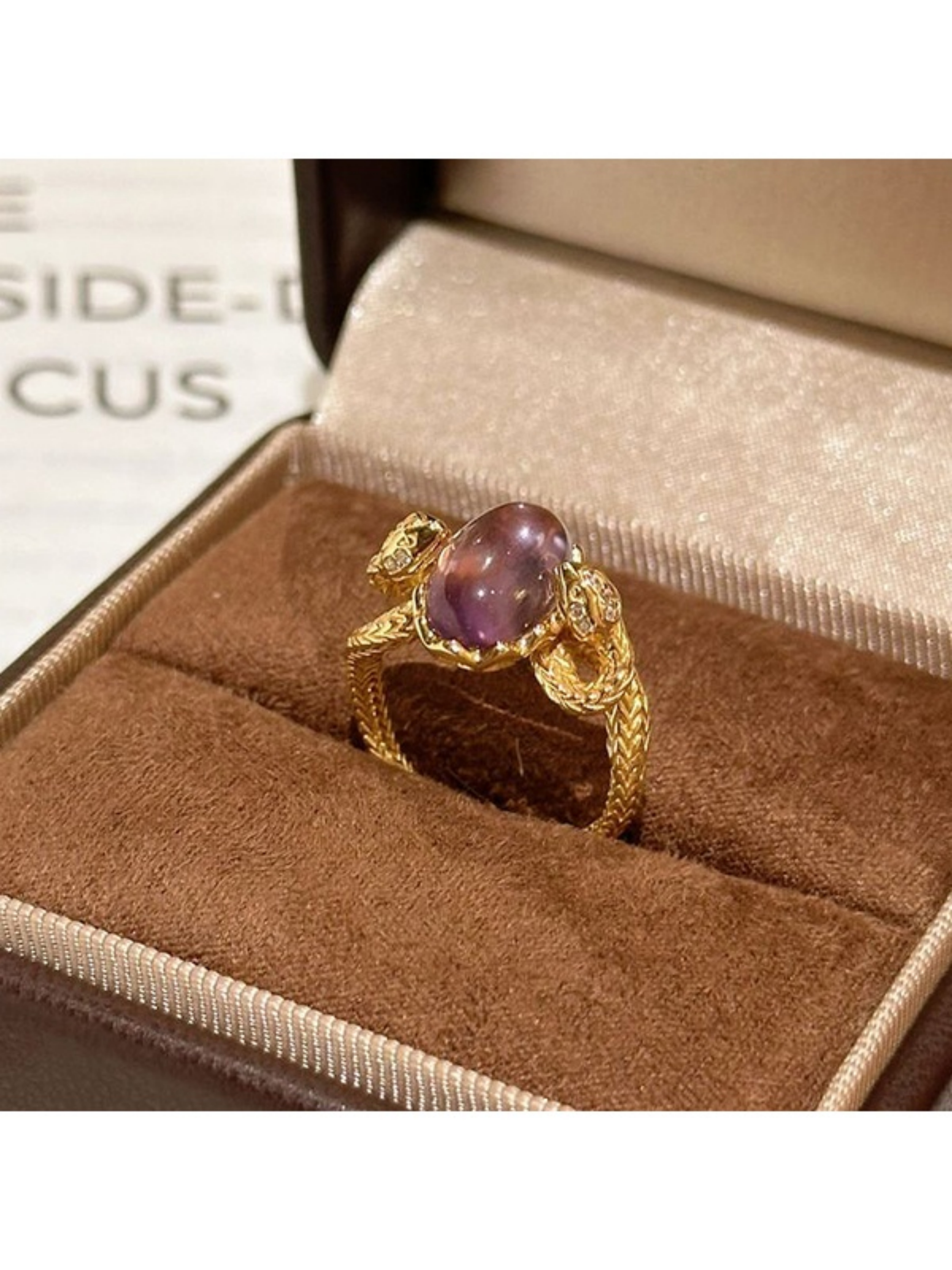 Golden Serpentine Amethyst Adjustable Ring