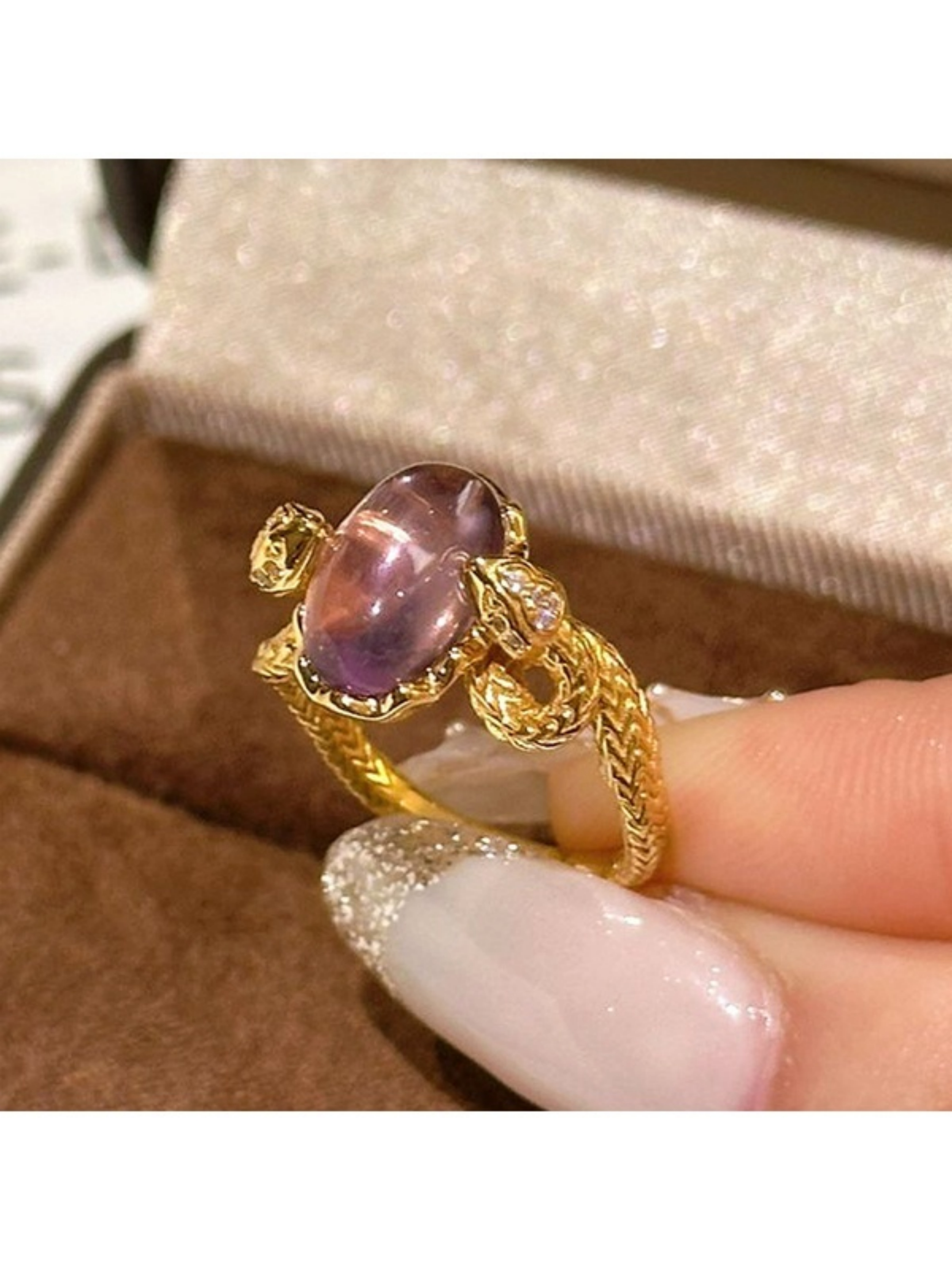 Golden Serpentine Amethyst Adjustable Ring