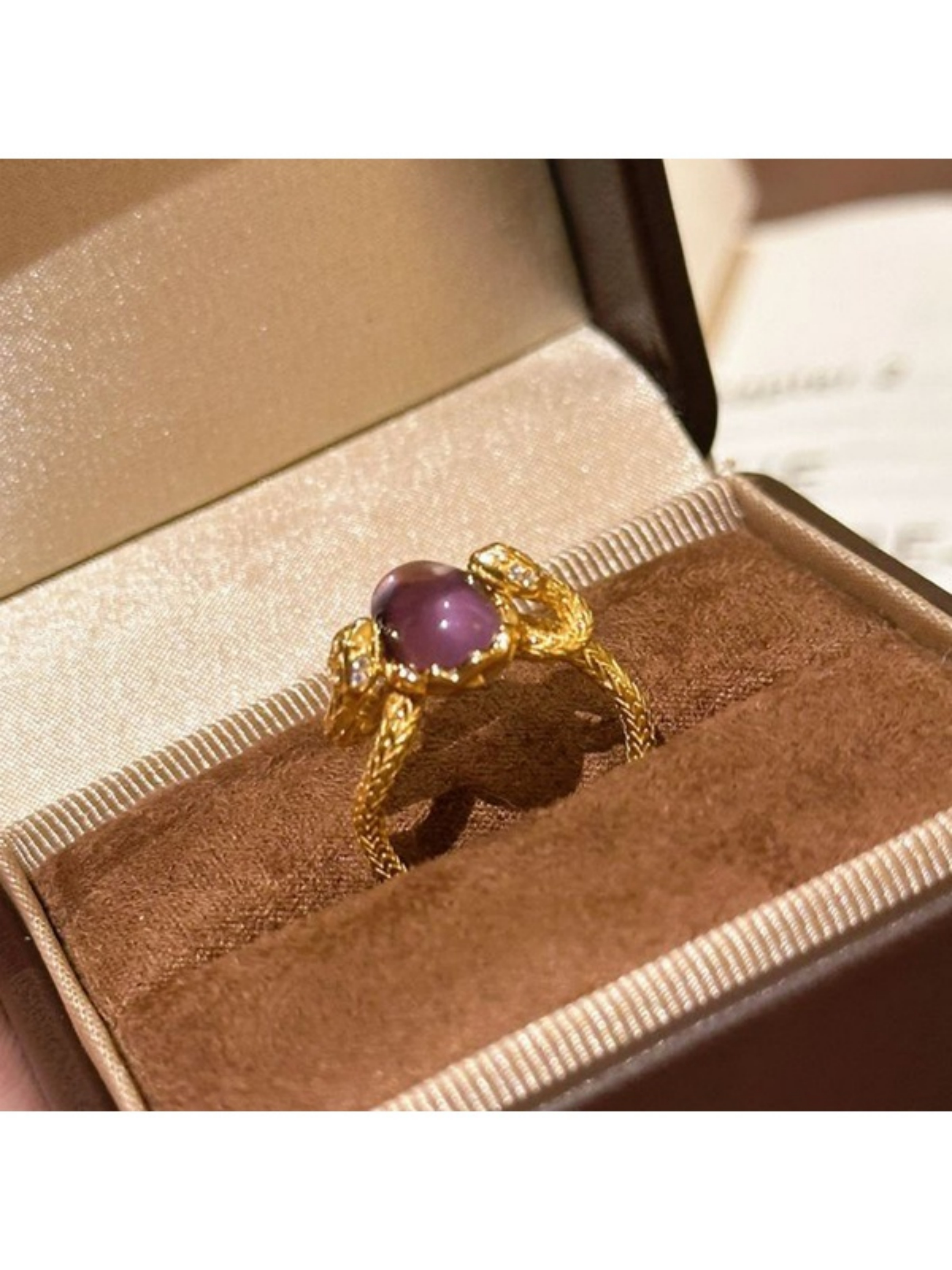 Golden Serpentine Amethyst Adjustable Ring