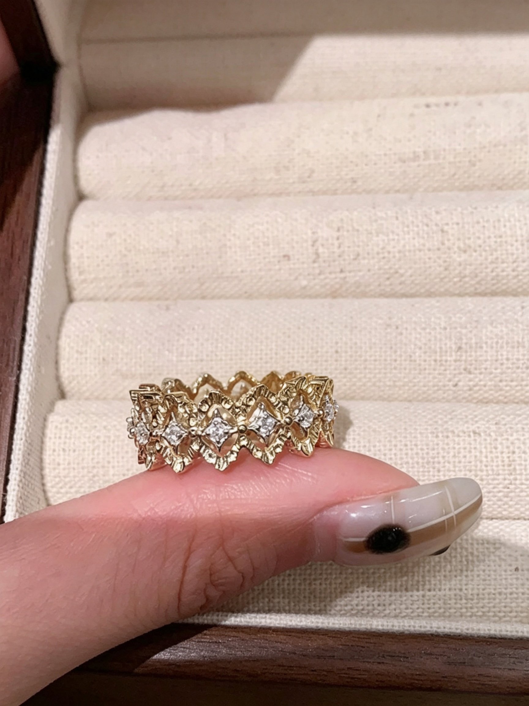 Golden Embellished Lattice Ring