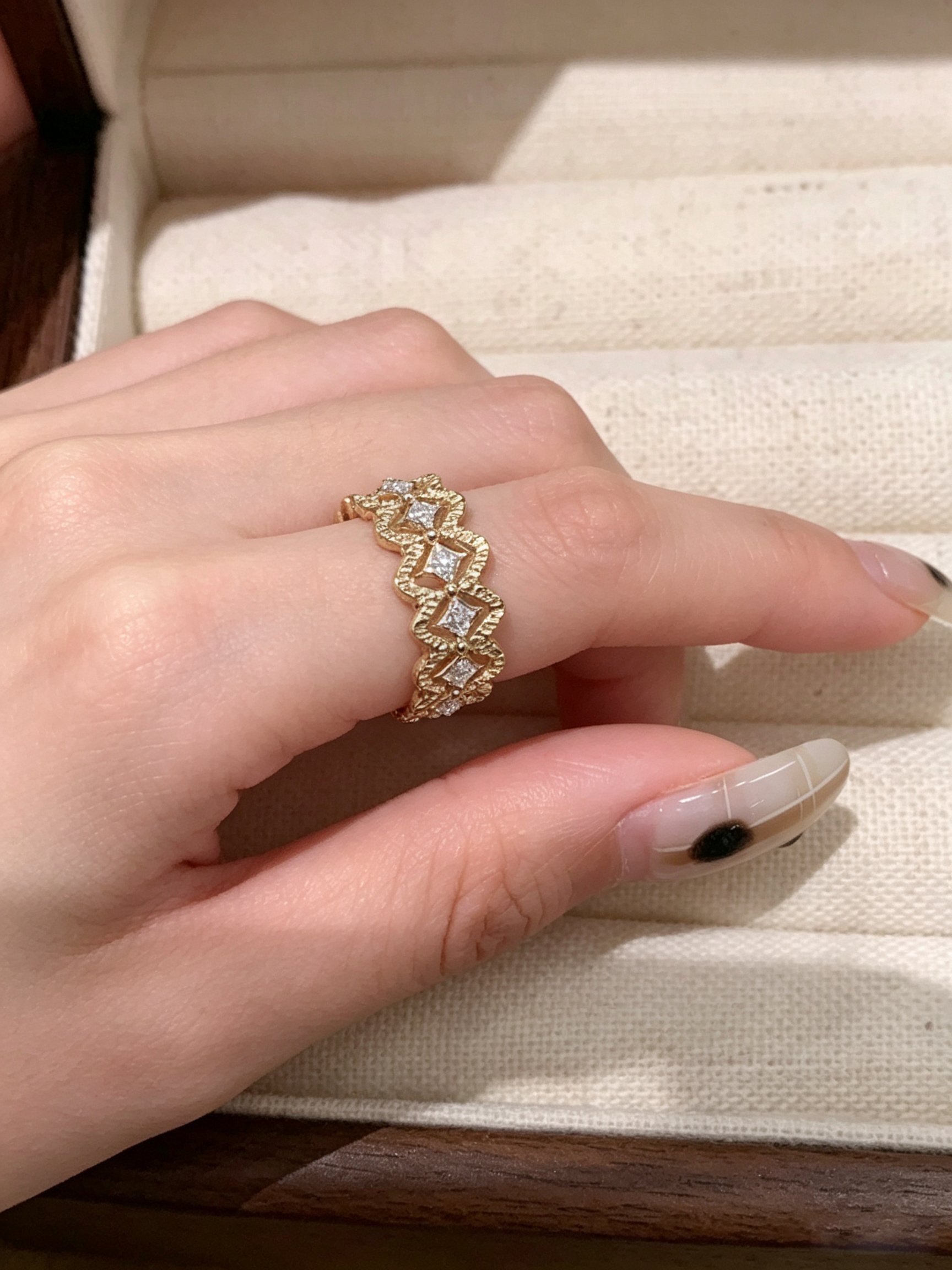 Golden Embellished Lattice Ring