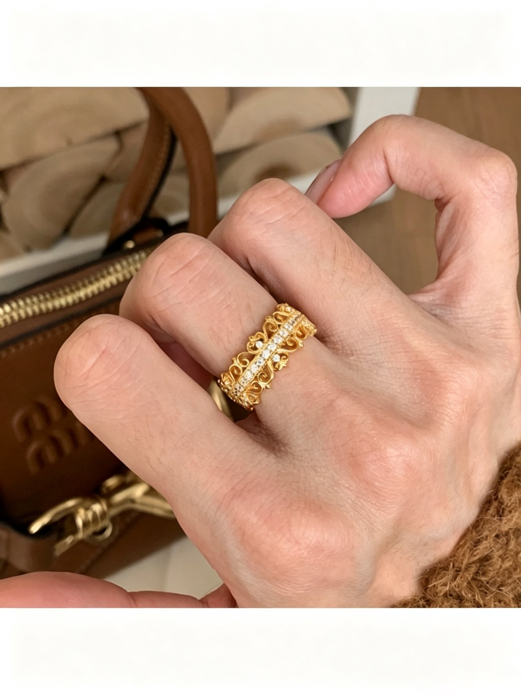 Gold Filigree Ring with Zirconia