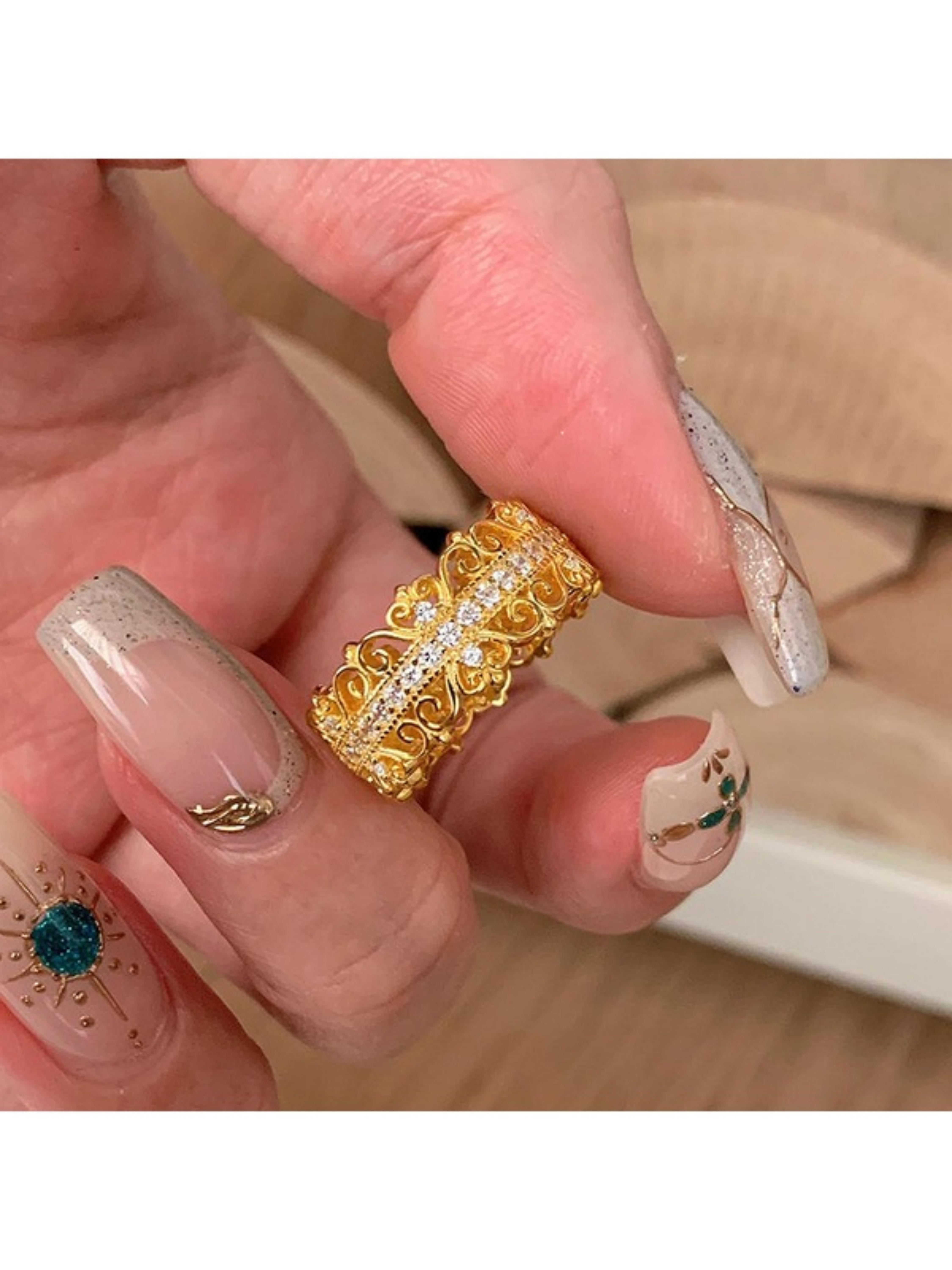 Gold Filigree Ring with Zirconia