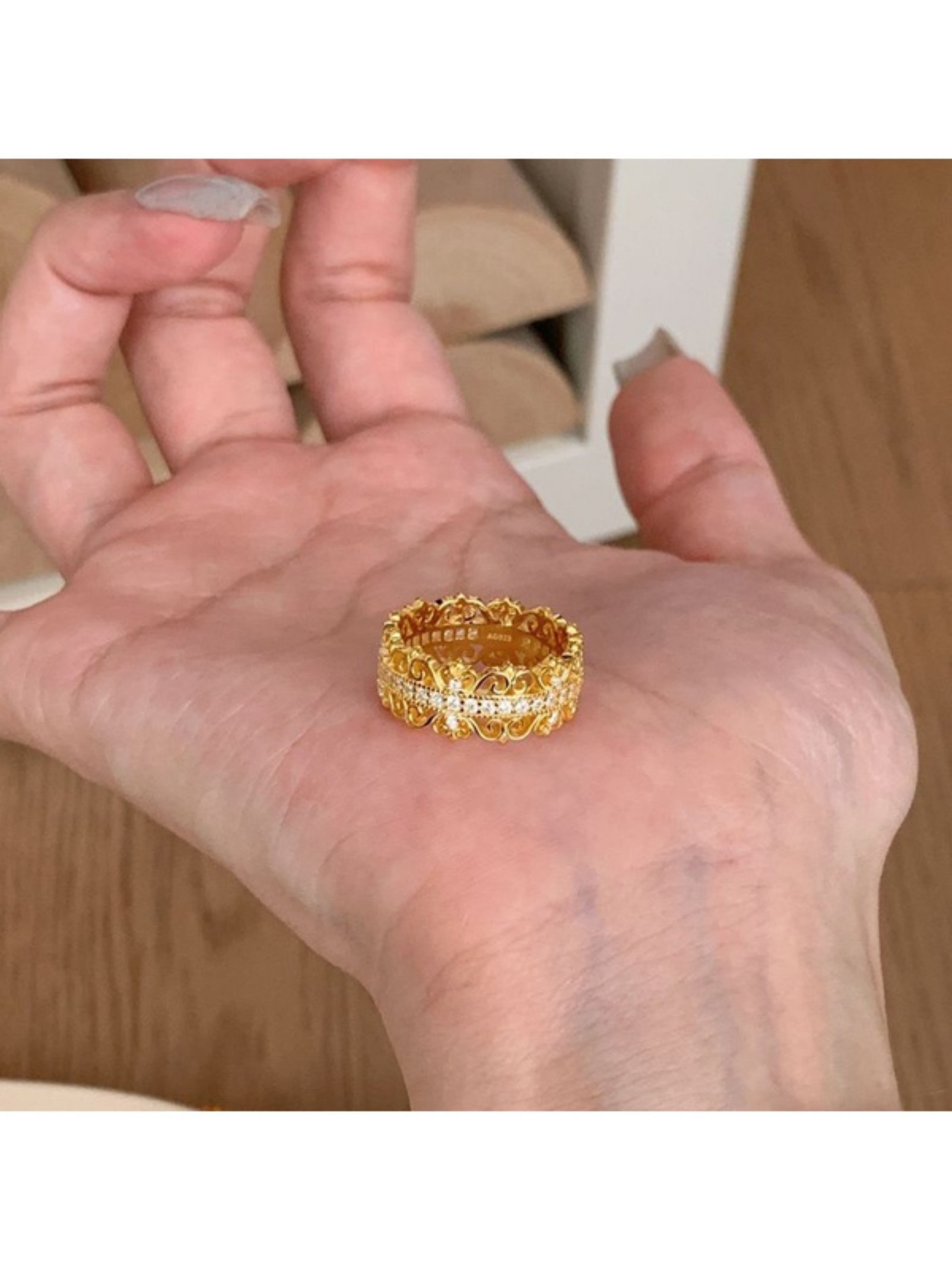 Gold Filigree Ring with Zirconia