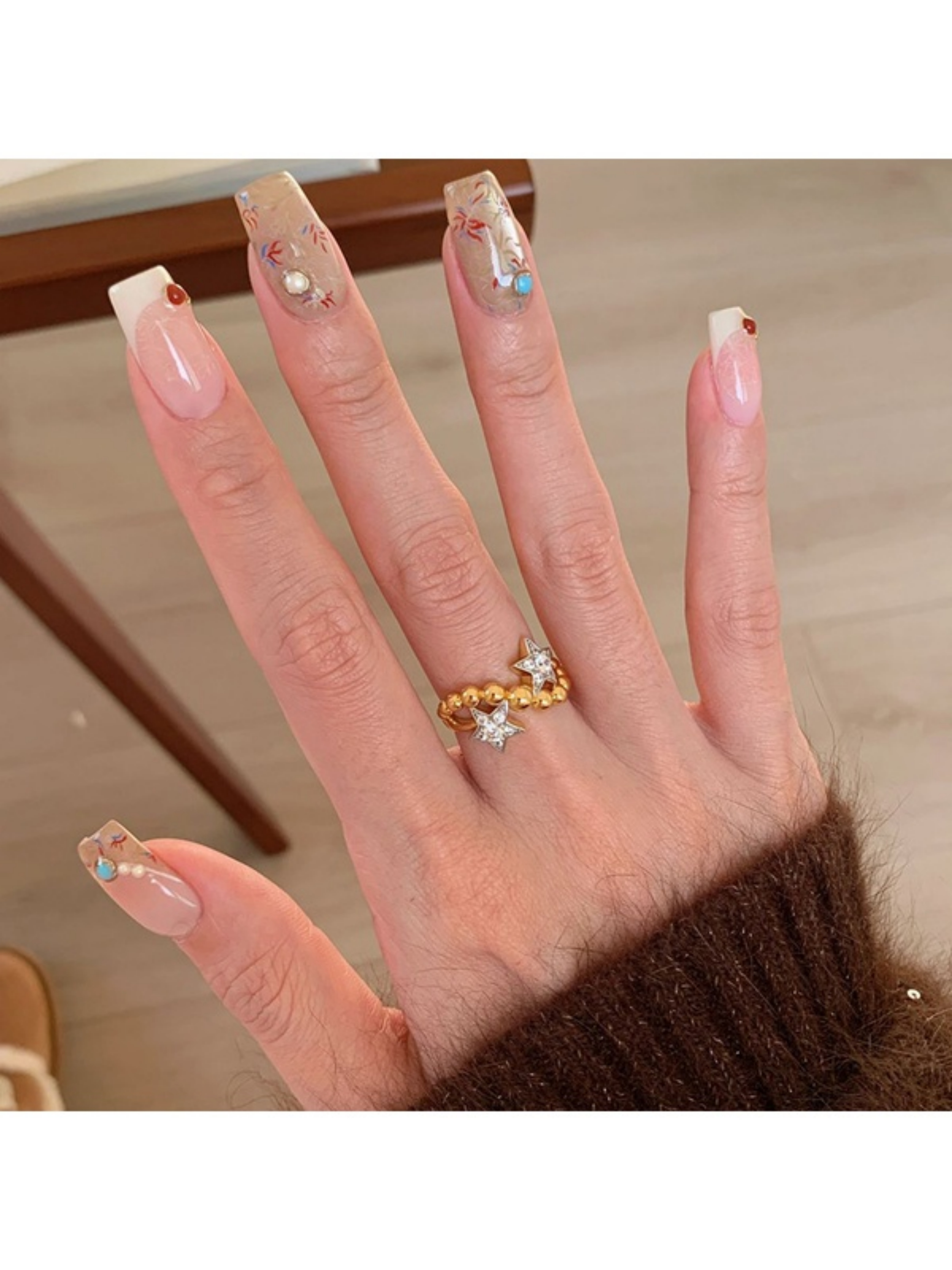 Starry Gold Beaded Cuff Ring