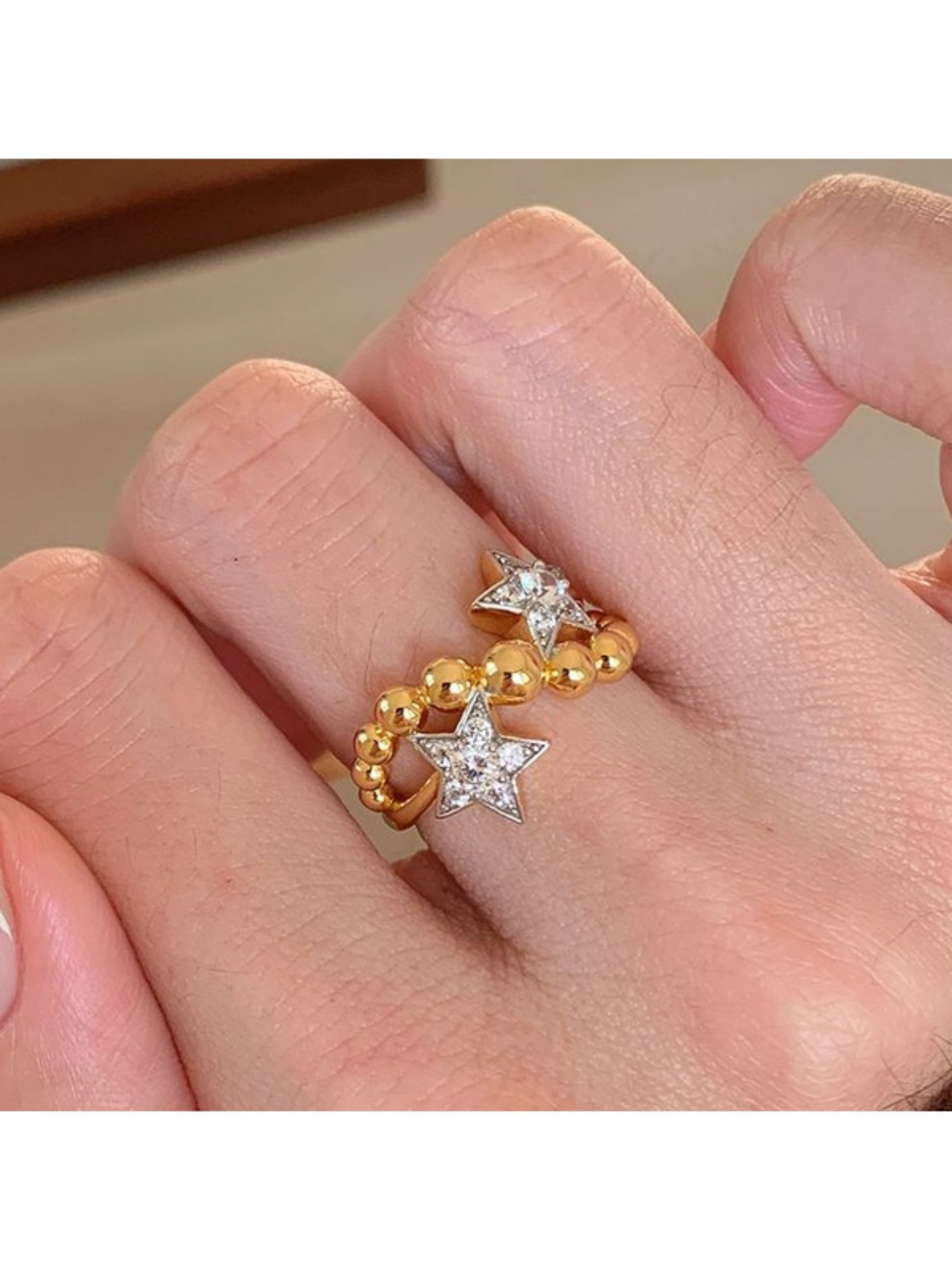 Starry Gold Beaded Cuff Ring