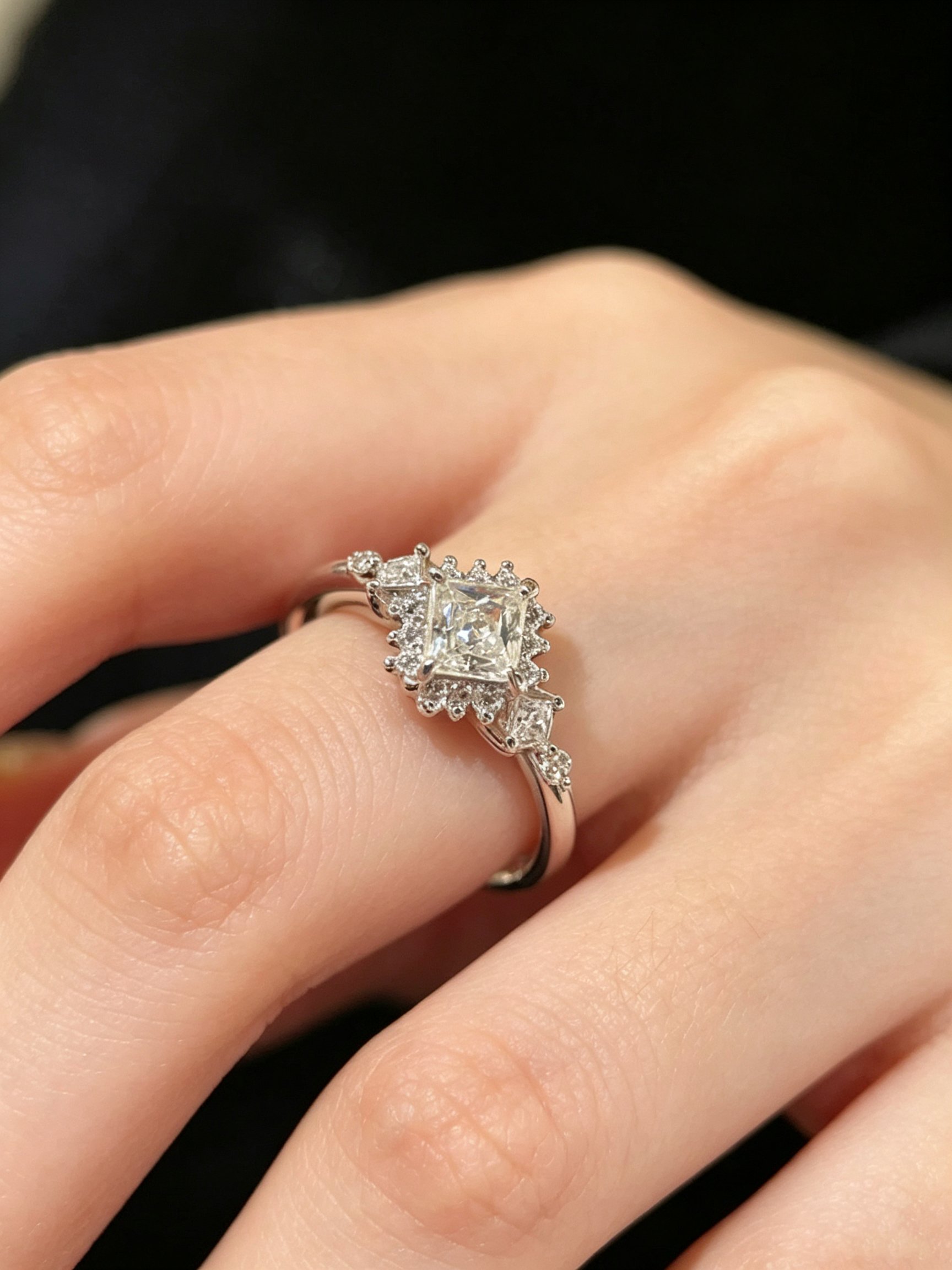 Silver Princess Cut Embellished Ring