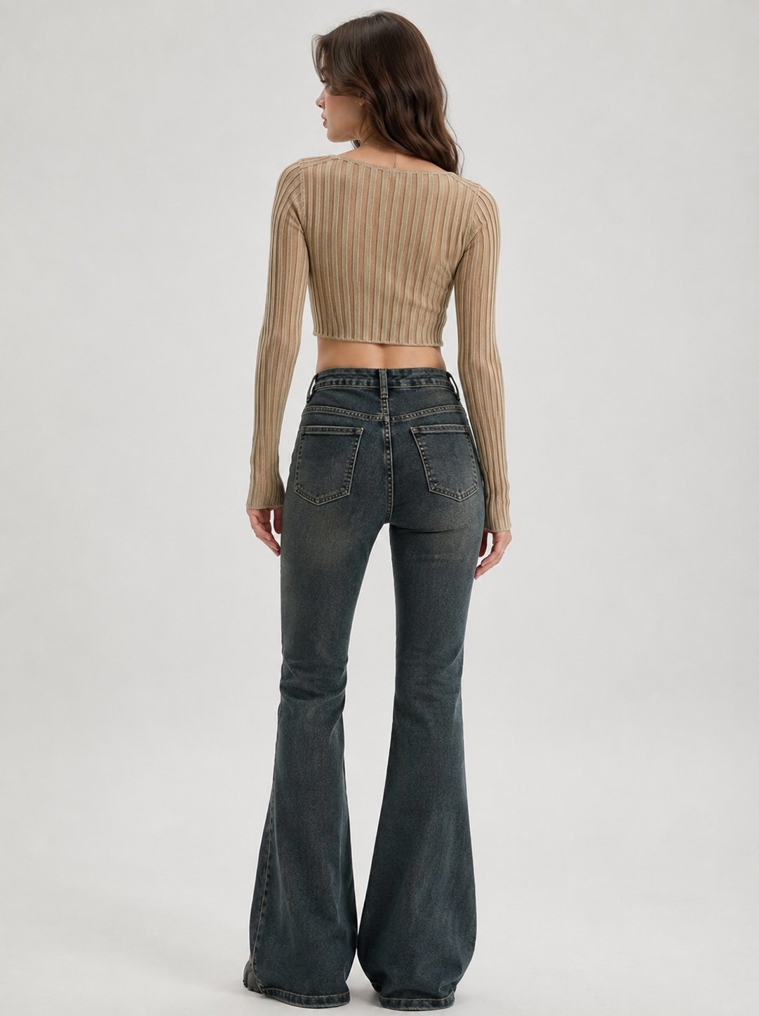 High-Waist Grey Flared Denim Jeans
