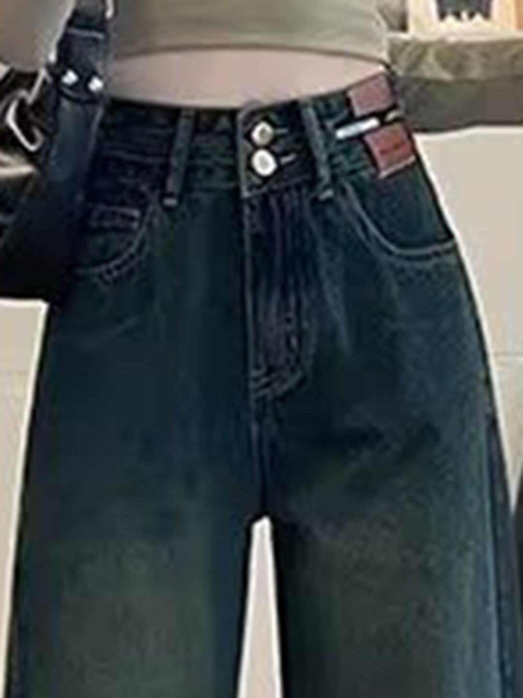 Grey Washed Wide-Leg Denim Jeans