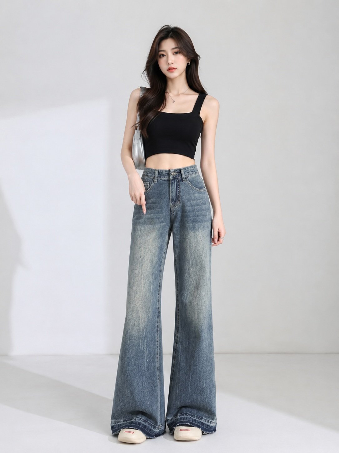 Blue High-Waist Flared Denim Jeans