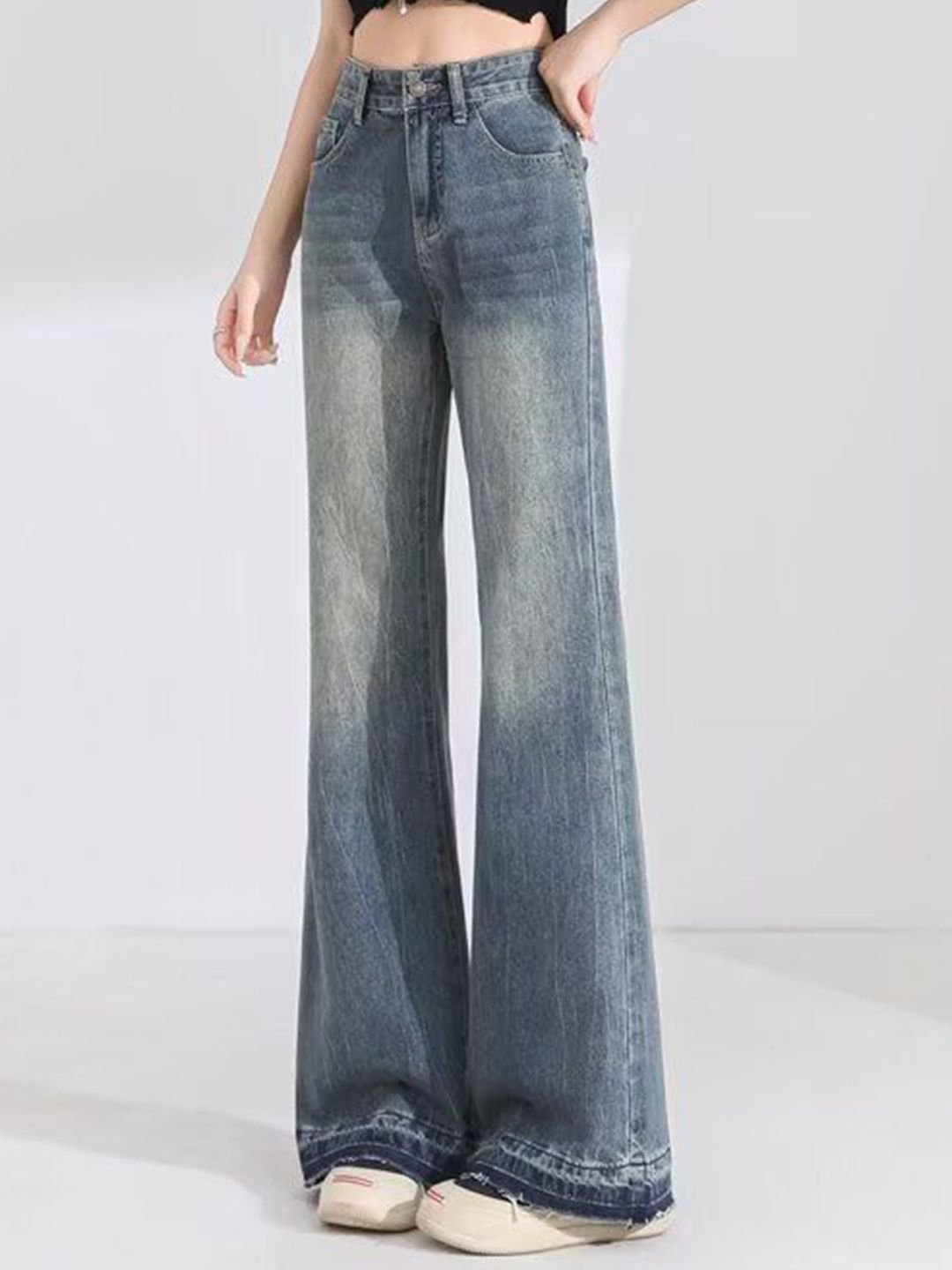 Blue High-Waist Flared Denim Jeans