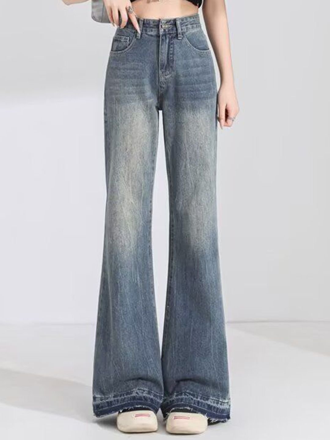 Blue High-Waist Flared Denim Jeans