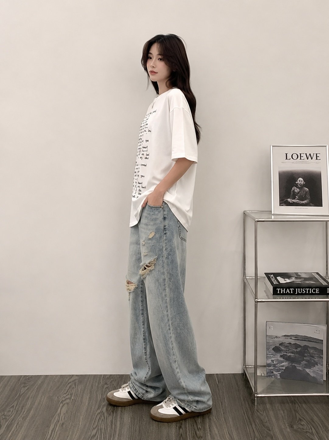 Blue High Waist Ripped Baggy Jeans