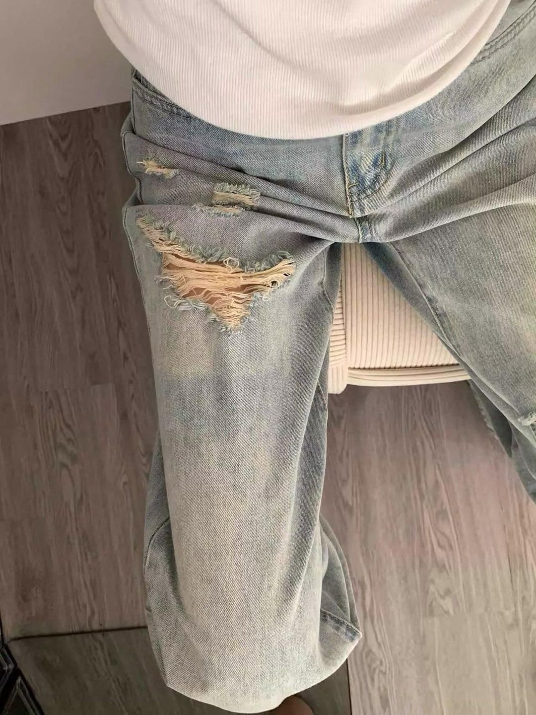 Blue High Waist Ripped Baggy Jeans