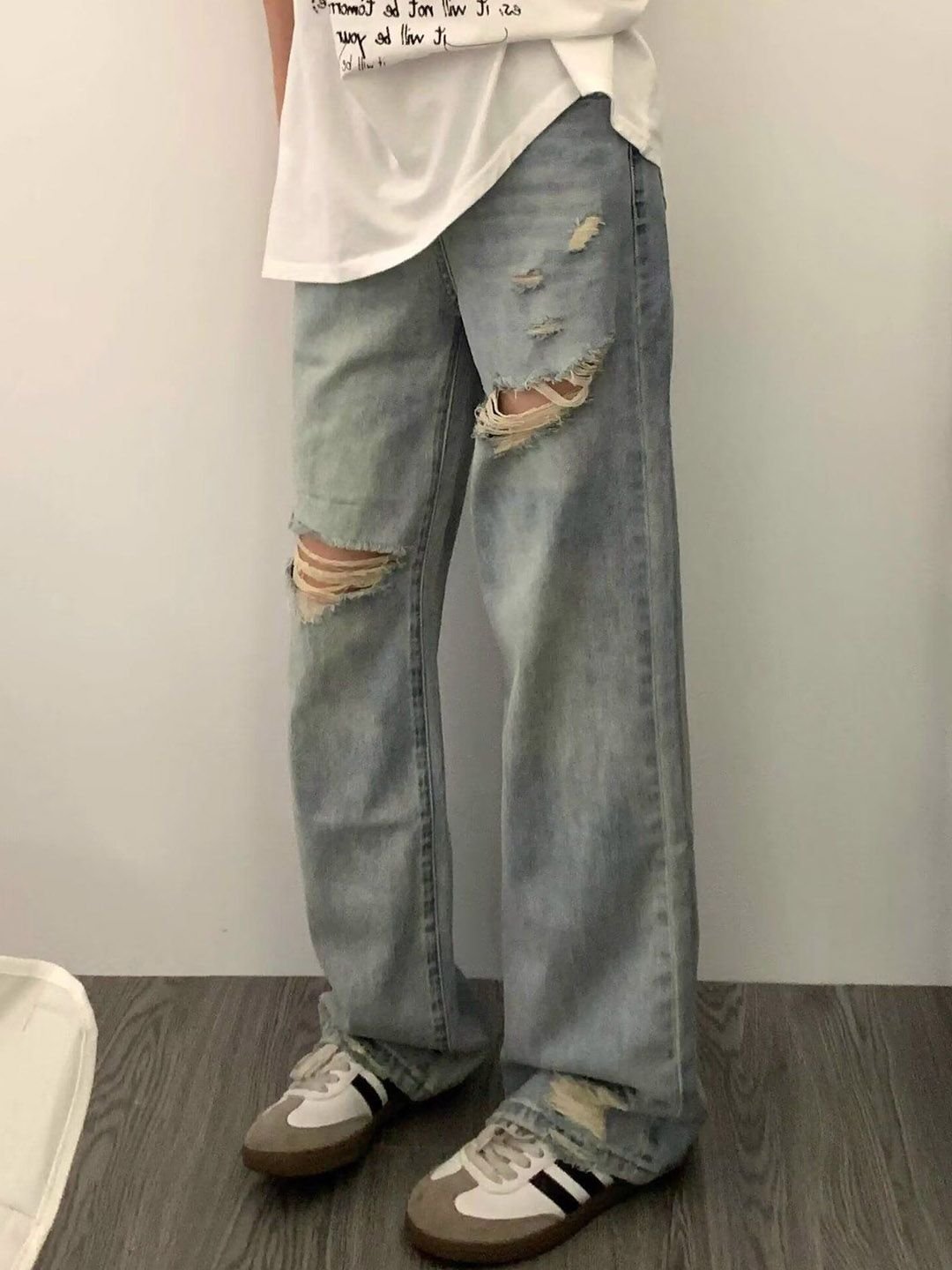 Blue High Waist Ripped Baggy Jeans