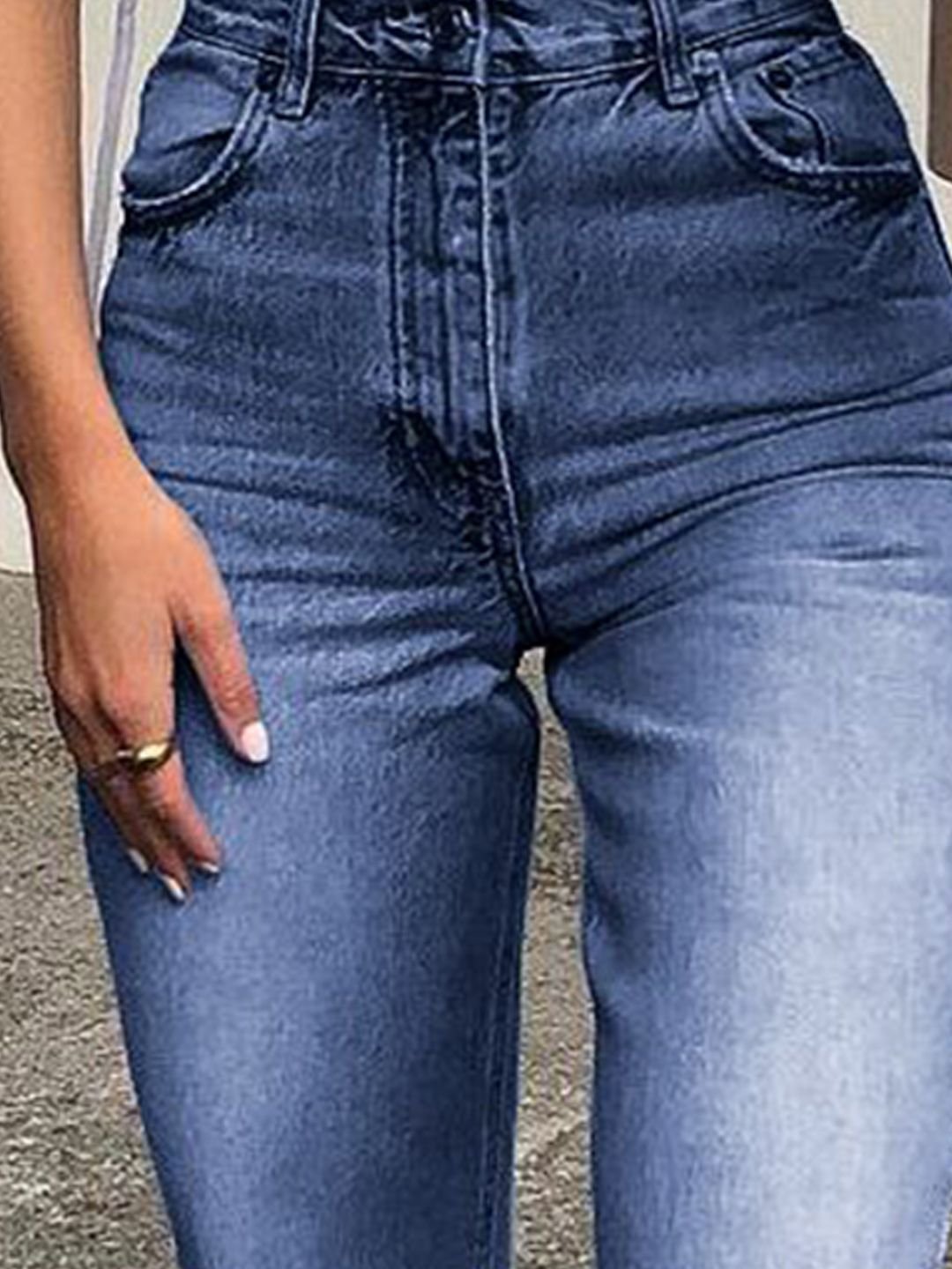 Blue High-Waist Wide Leg Ripped Jeans
