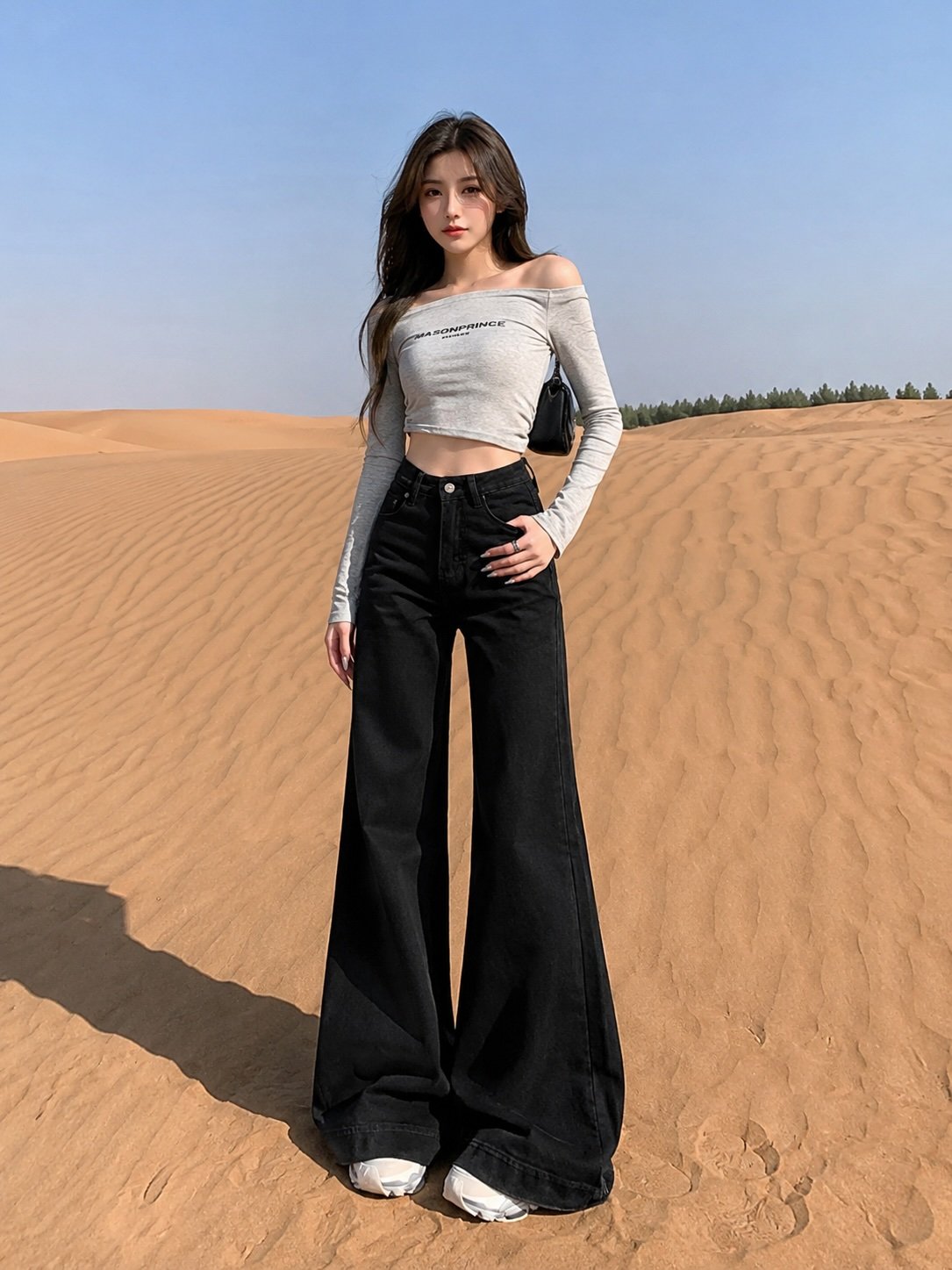 Black Wide-Leg Denim Jeans