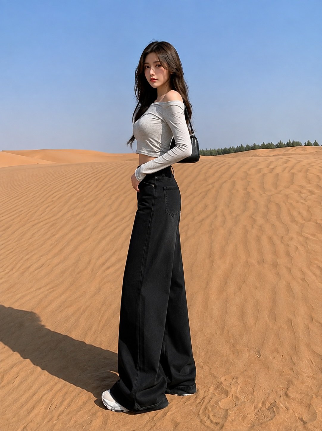 Black Wide-Leg Denim Jeans