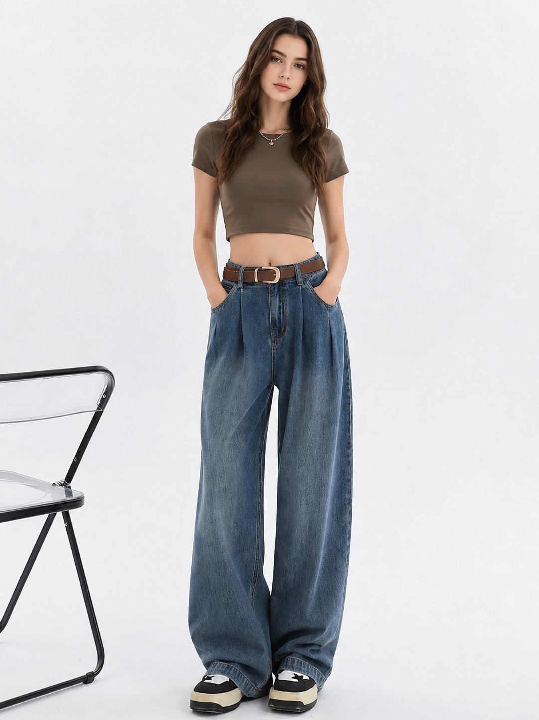 Blue Wide-Leg High-Rise Denim Jeans