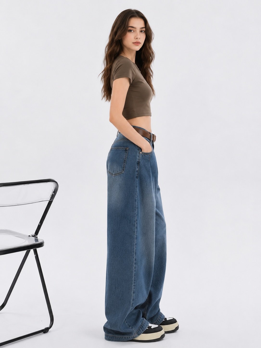 Blue Wide-Leg High-Rise Denim Jeans