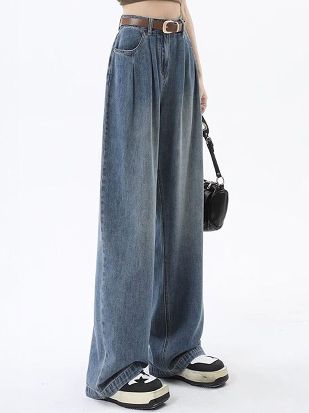 Blue Wide-Leg High-Rise Denim Jeans