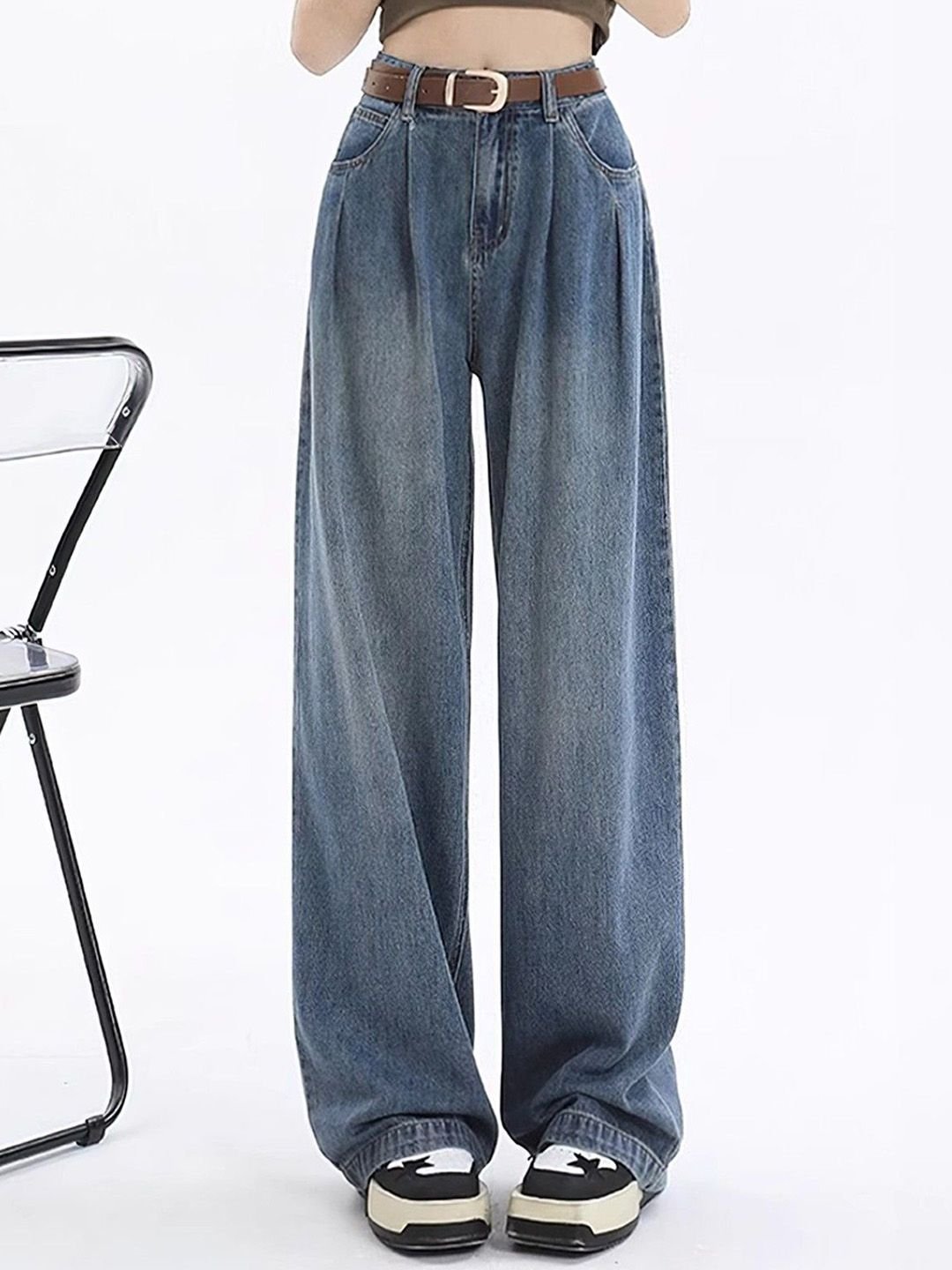 Blue Wide-Leg High-Rise Denim Jeans