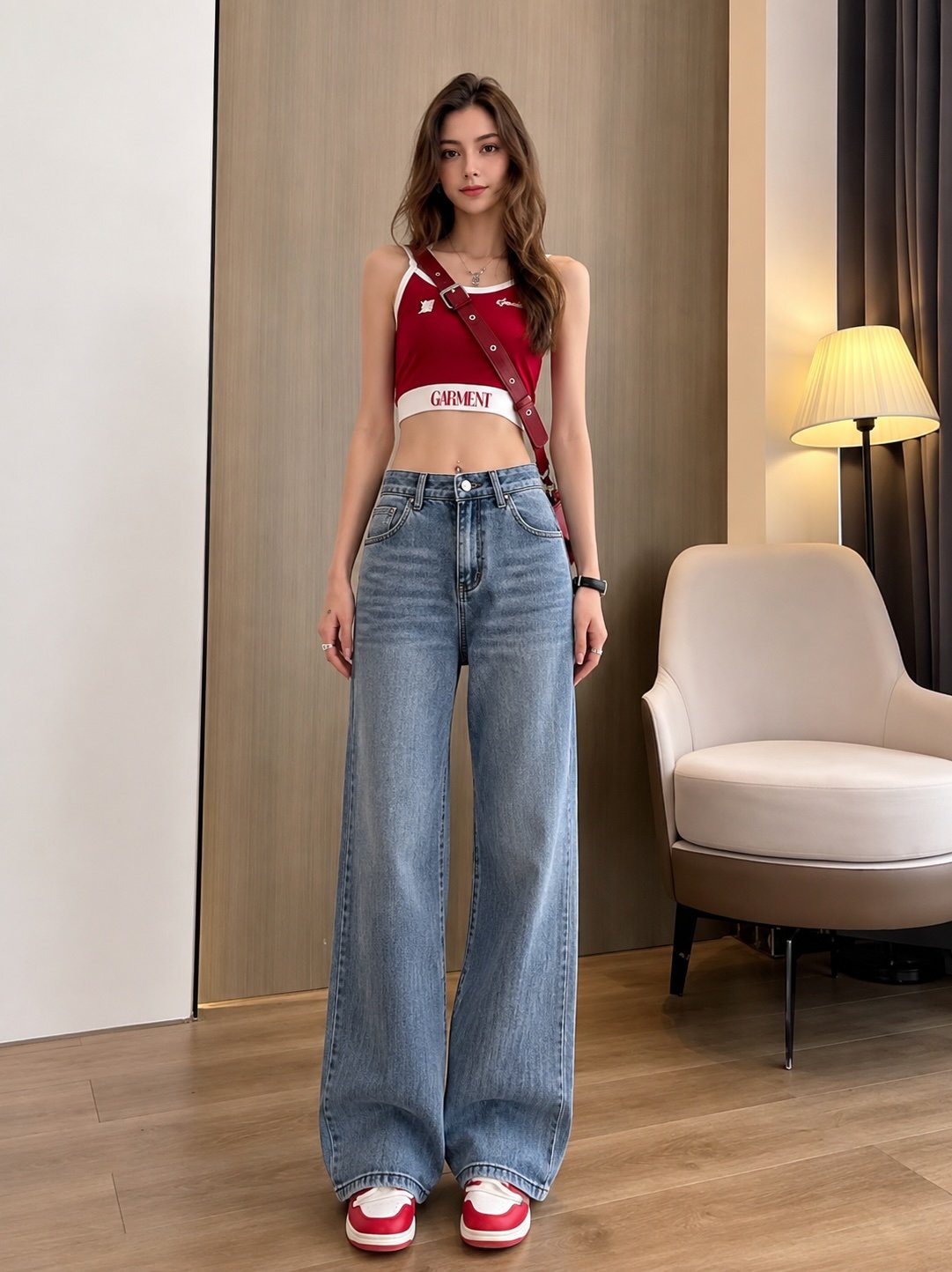 Blue High Waisted Wide-Leg Denim Jeans