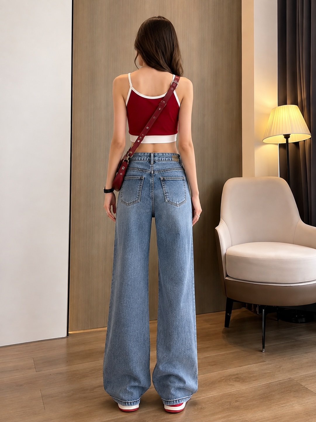 Blue High Waisted Wide-Leg Denim Jeans