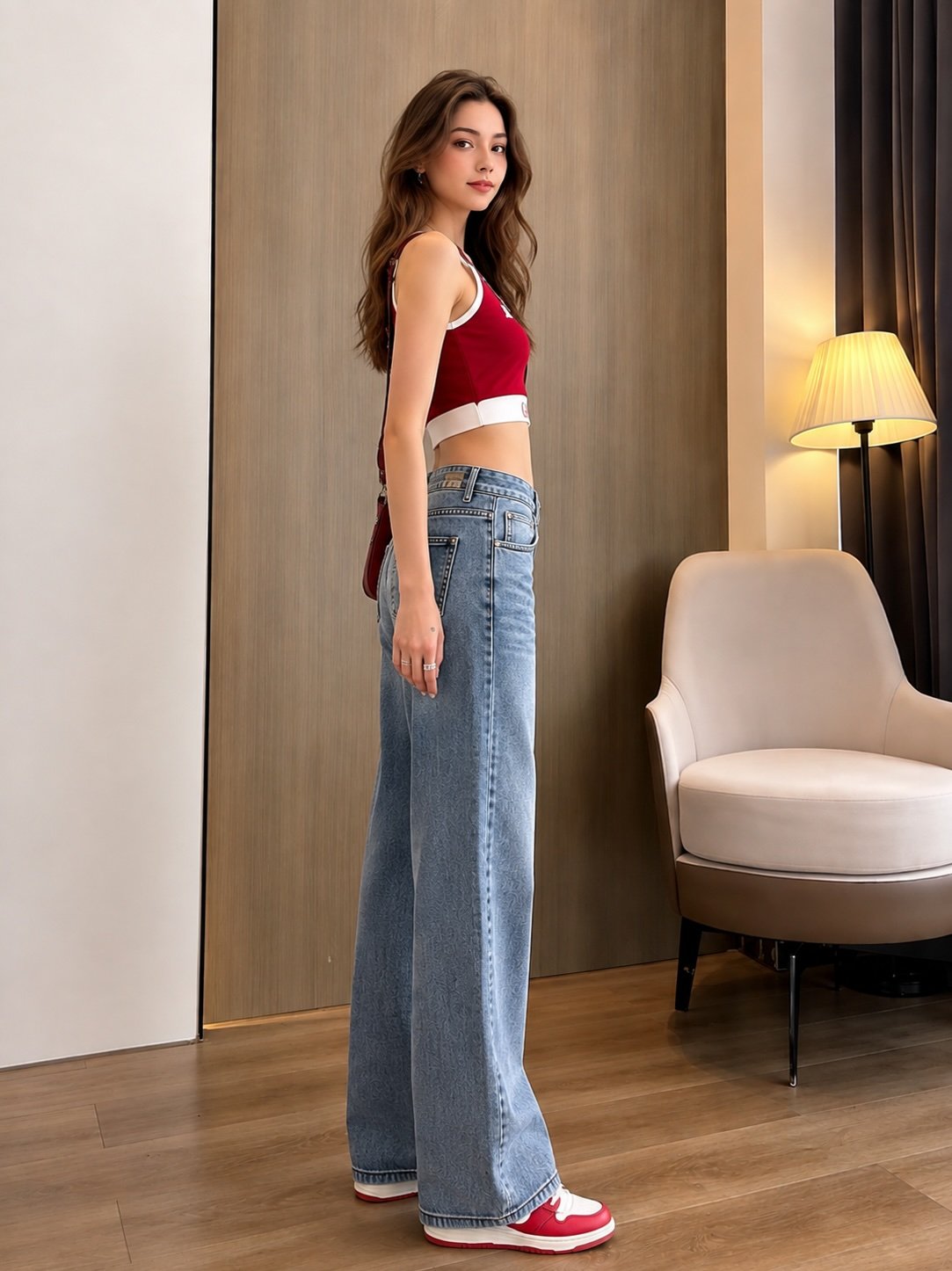 Blue High Waisted Wide-Leg Denim Jeans