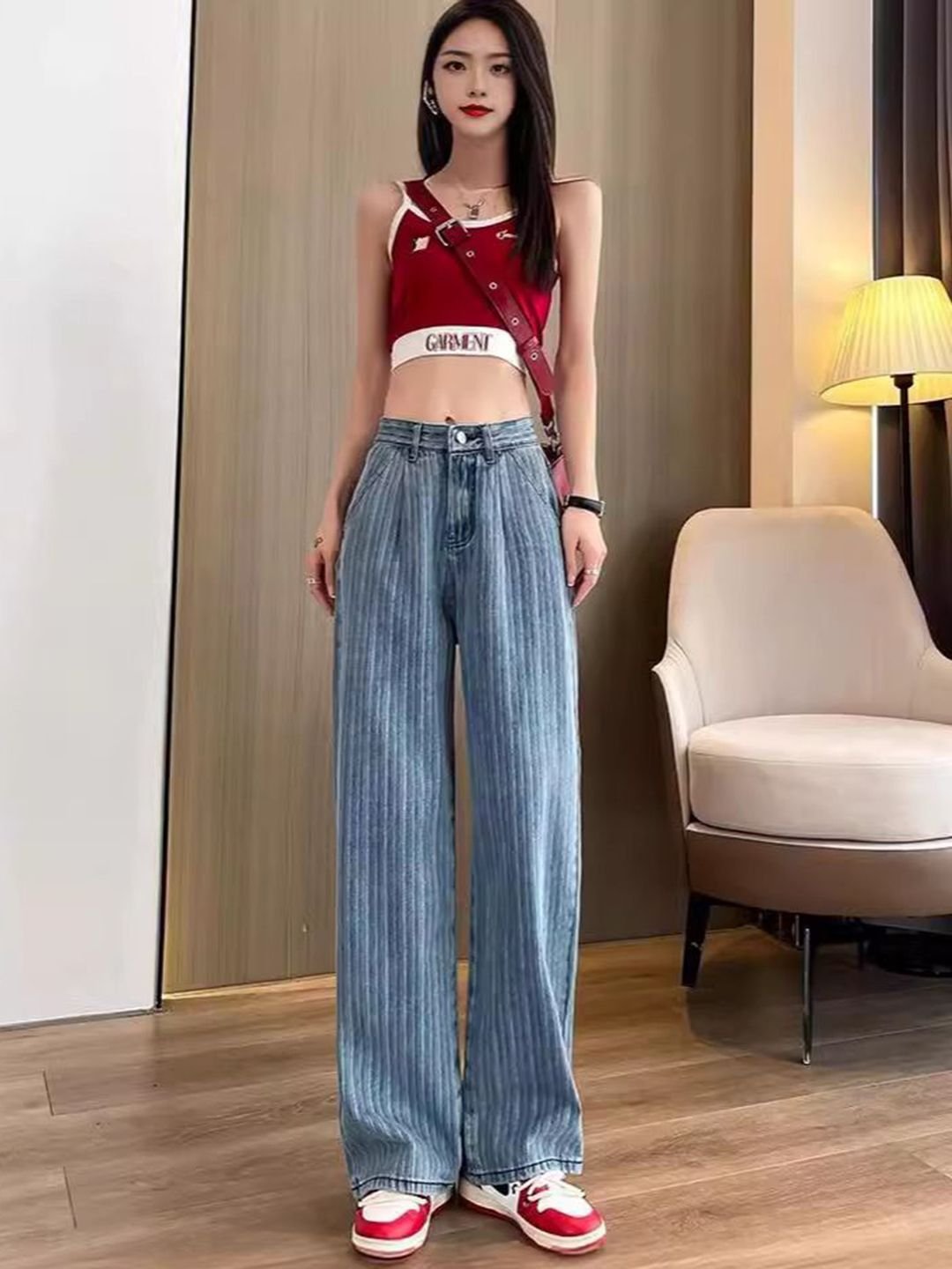 Blue High Waisted Wide-Leg Denim Jeans